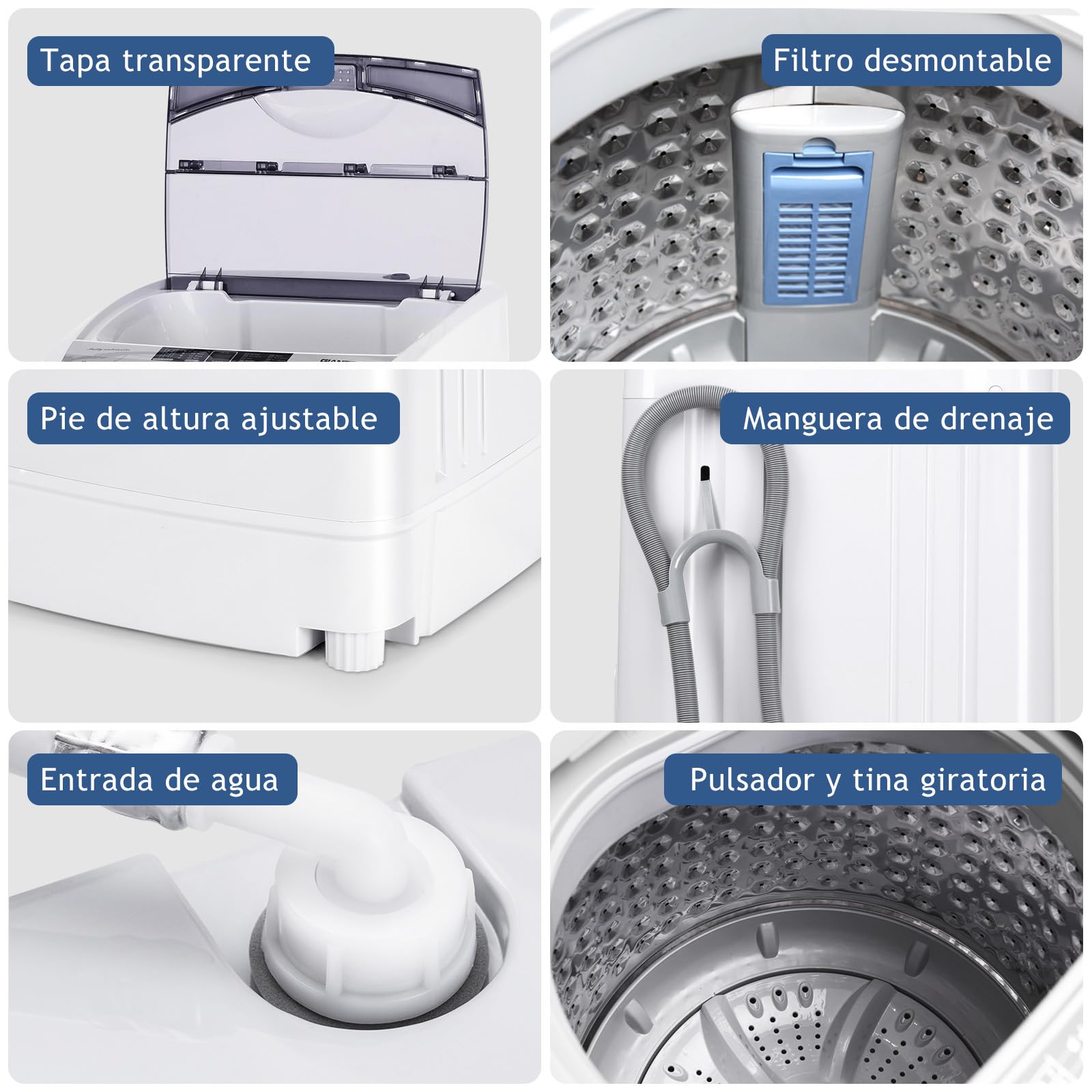 COSTWAY 4.5 kg Lavadora, Lavadora Compacta Automática 310w, 10 Programas de Lavado y 8 Niveles de Agua, Ideal para Apartamentos y Autocaravanas, Gris