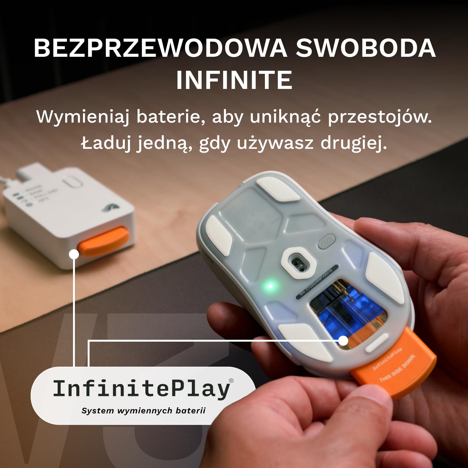 GLORIOUS Gaming – bezprzewodowa mysz gamingowa Model O3 – Wymienne baterie InfinitePlay, raportowanie 8k, przełączniki optyczne na 130M kliknięć, ultralekka: 66 g, Sensor optyczny 30k DPI, RGB – biel