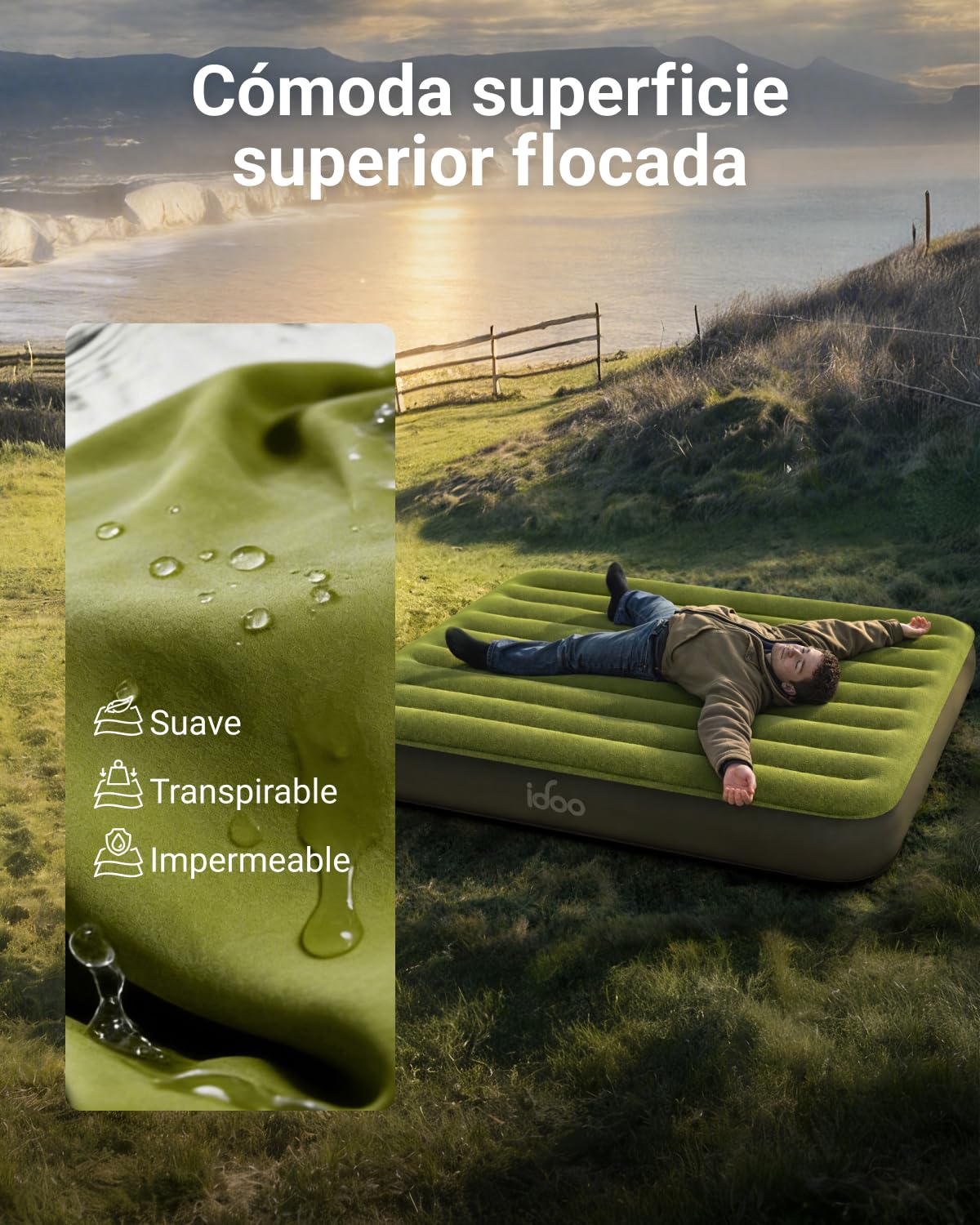 iDOO Colchón Inflable, colchón de Aire con Bomba de Aire extraíble incorporada, Cama de Aire autoinflable en 2,5 Minutos, Ligero y portátil, Ideal para Camping, Viajes e Invitados