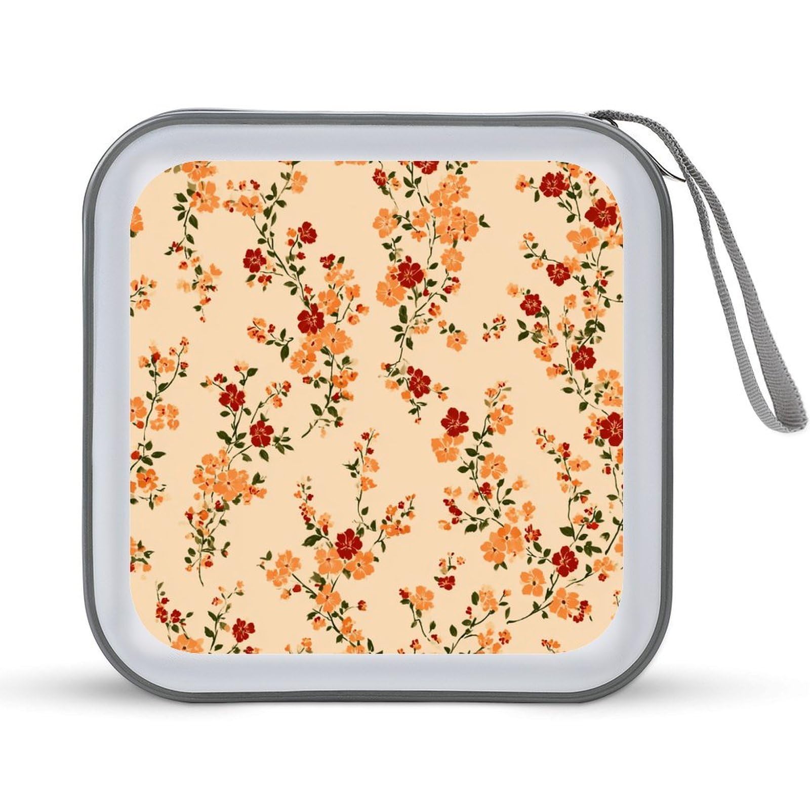 Jubonexis Vintage Orange Red Tiny Flowers Garden on Beige CD Case DVD Storage Case Portable for Car Home Travel