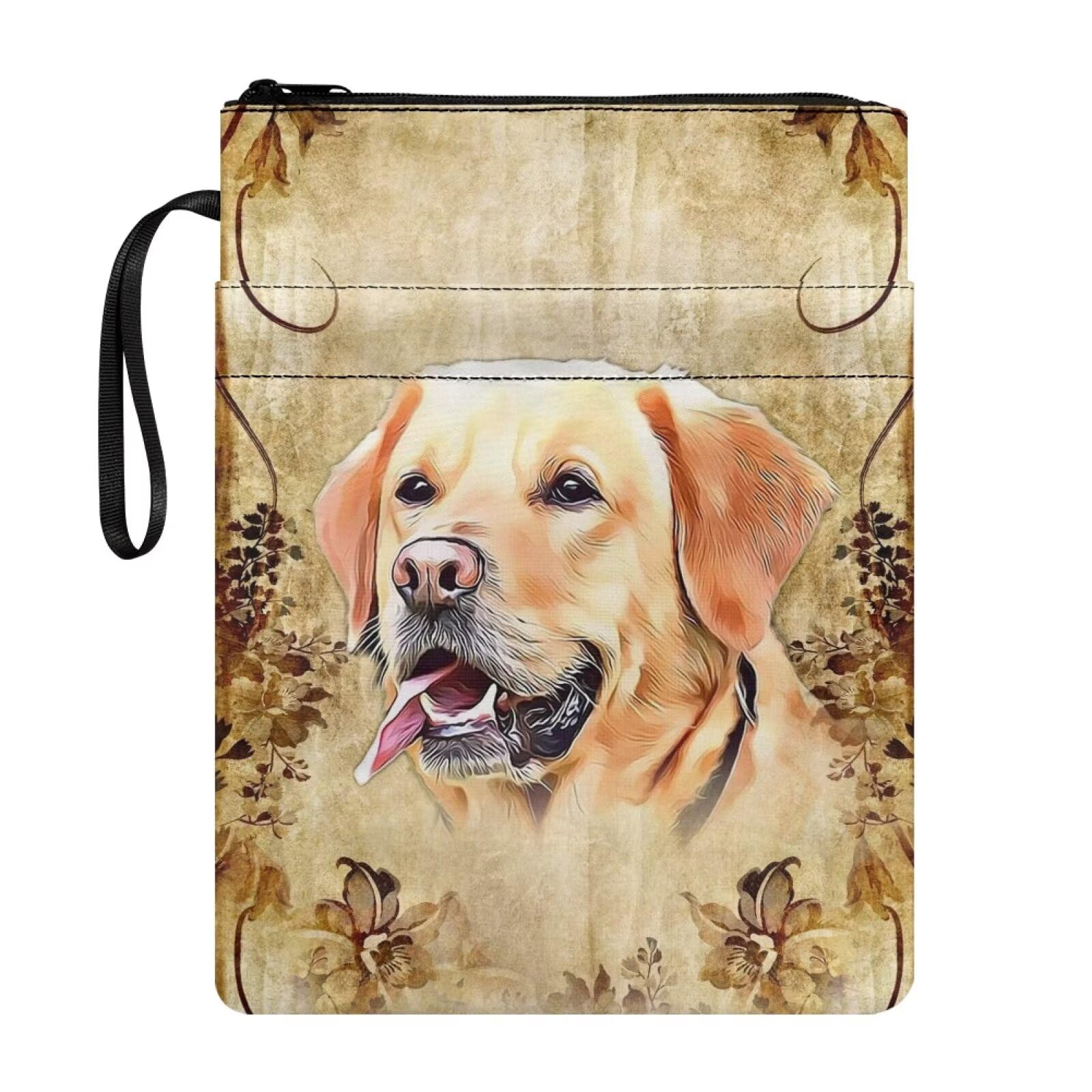 Xoenoiee Golden Retriever Dog Pattern Book Sleeve Book Cover with Zipper and Front Pocket, Book Sleeve Covers for Paperback, Book Lovers Gift, 11.4 * 8.7 Inch