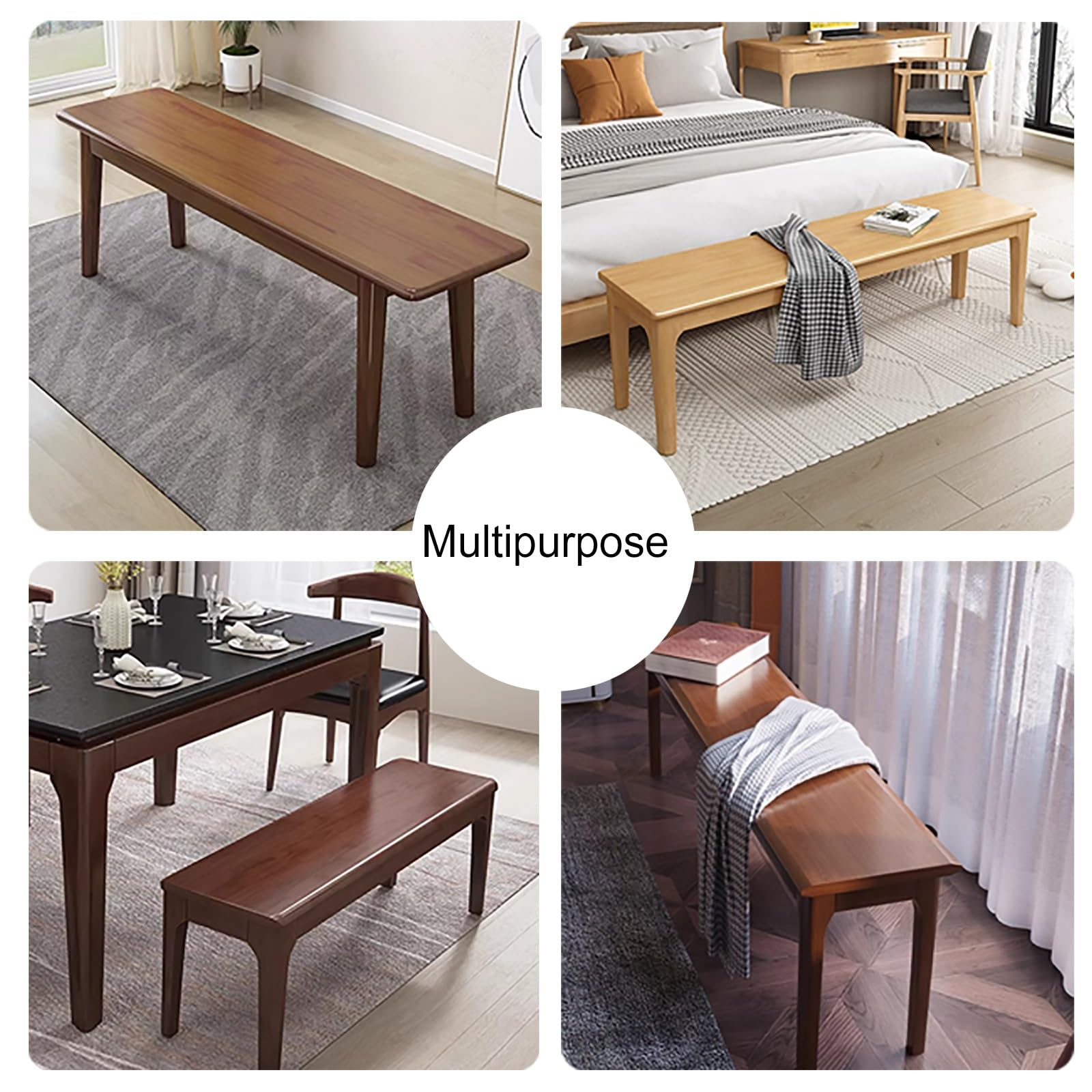 Plank+Beam Mid Century Modern Dining Bench, Solid Wood Entryway Bench with Solid Wood Leg, Long Ottoman Bench for Front Entryway Living Room Dining Room Kitchen(Wood Color,100 * 30cm/39 * 12in)