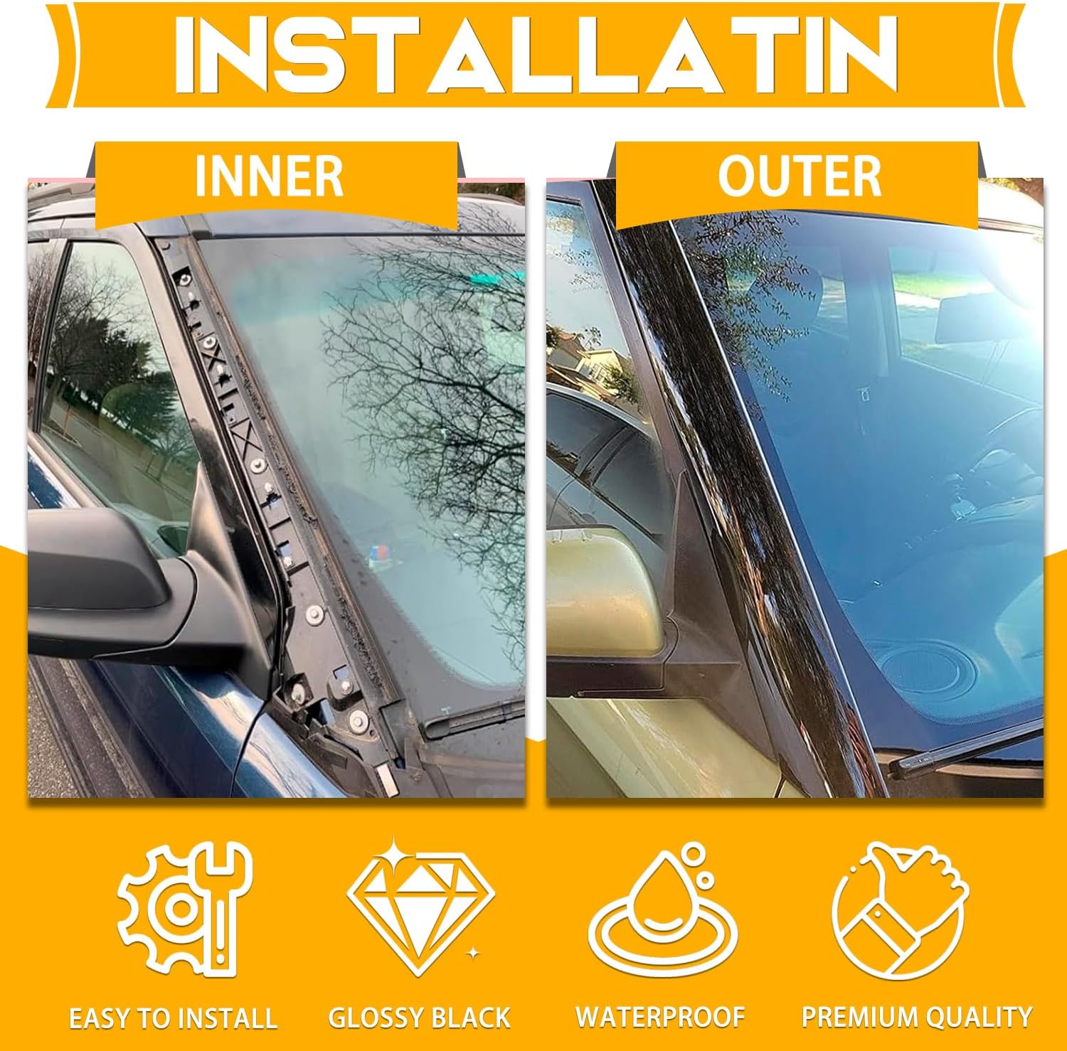 A-Pillar Molding Trim Kit Outer and Inner Trim Set Compatible with 2011-2019 Ford Explorer, Left & Right, Replaces 926-451 926-450, BB5Z7803145AA BB5Z7803144AA BB5Z7803137AA BB5Z7803136AA