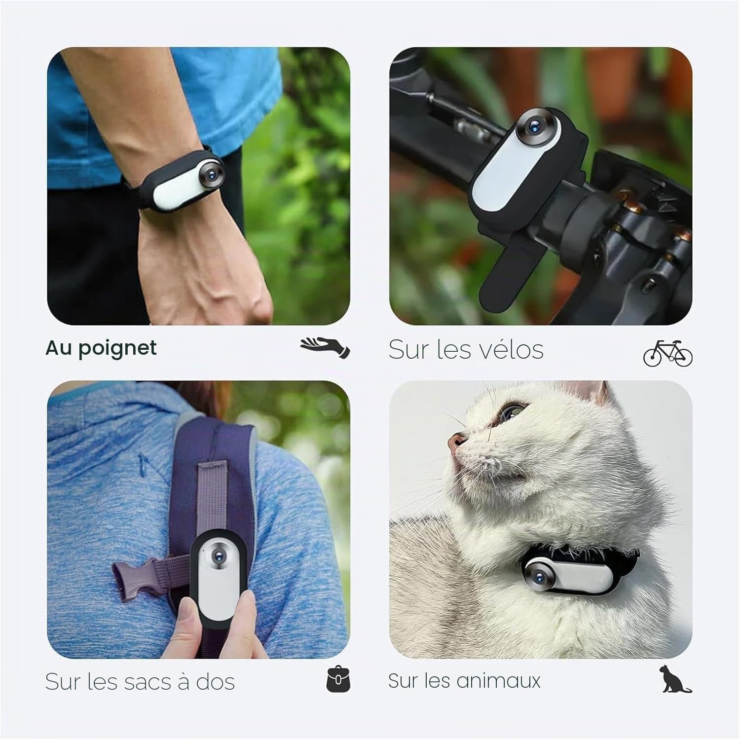 Collier d'appareil photo pour chat blanc 128 G avec pinces pour chiens et chats
