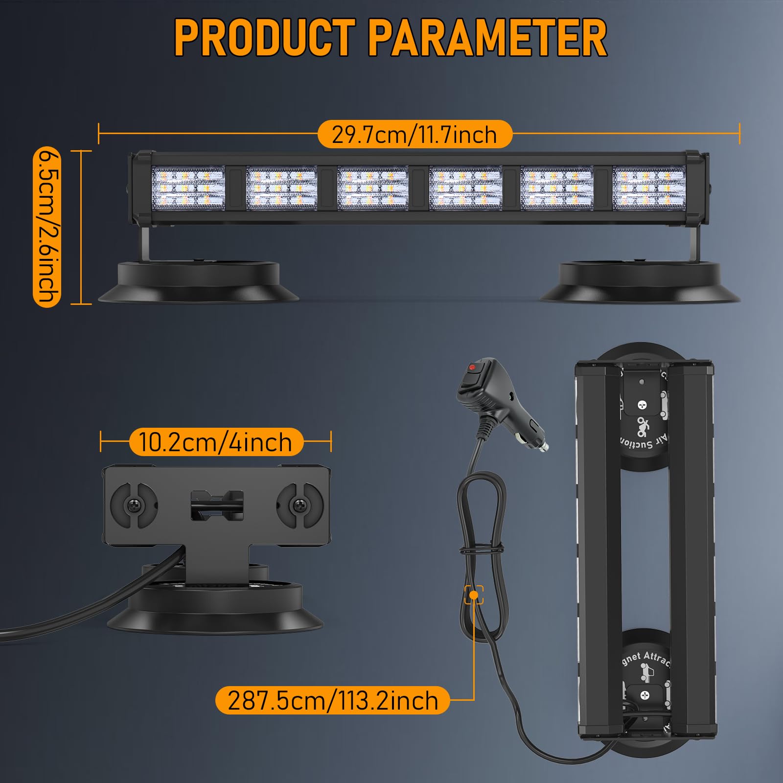 Dinfu 19 migających stroboskopów LED lampa ostrzegawcza dwustronna, 6 sztuk, COB LED, lampa błyskowa, lampa błyskowa, lampa dookoła regulowana, 3 kolory, listwa świetlna do samochodu, ciężarówki,