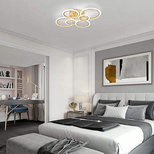 Miniatura 9 de Lámpara de techo LED moderna, lámpara de techo de montaje empotrado de 6 anillos, lámpara de techo de iluminación de 4000 K para cocina, dormitorio,