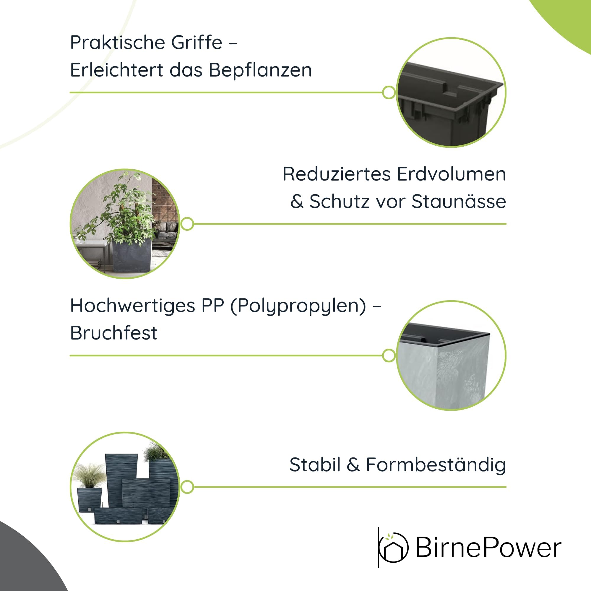BirnePower Blumenkasten Blumentopf Balkonkasten Pflanzkasten Blumenkübel Beton Optik Pflanzgefäß Tower 77cm x 69cm mit Pflanzeinsatz (Anthrazit Beton)
