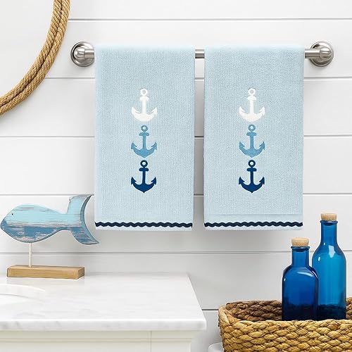 Miniatura 8 de Serafina Home Toallas de baño suaves y absorbentes para huéspedes ancla azul náutica con diseño costero de cuerda gris plateada, 2 piezas de 12 "x
