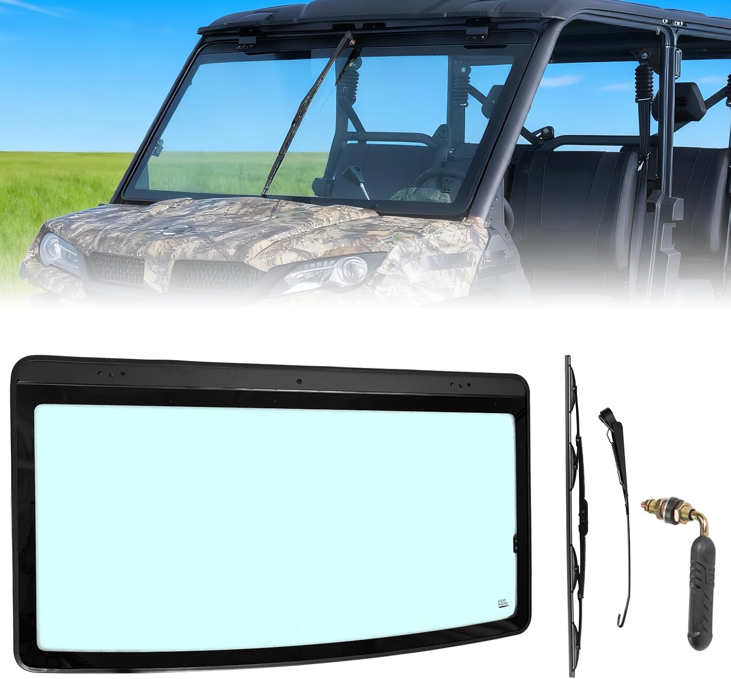 KEMIMOTO Glass Windshield with Manual Wipers Scratch Resistant Compatible with CFMOTO UFORCE 1000 2019-2026/1000 XL 2022-2026, DOT Approved UTV Front Windshield Accessories