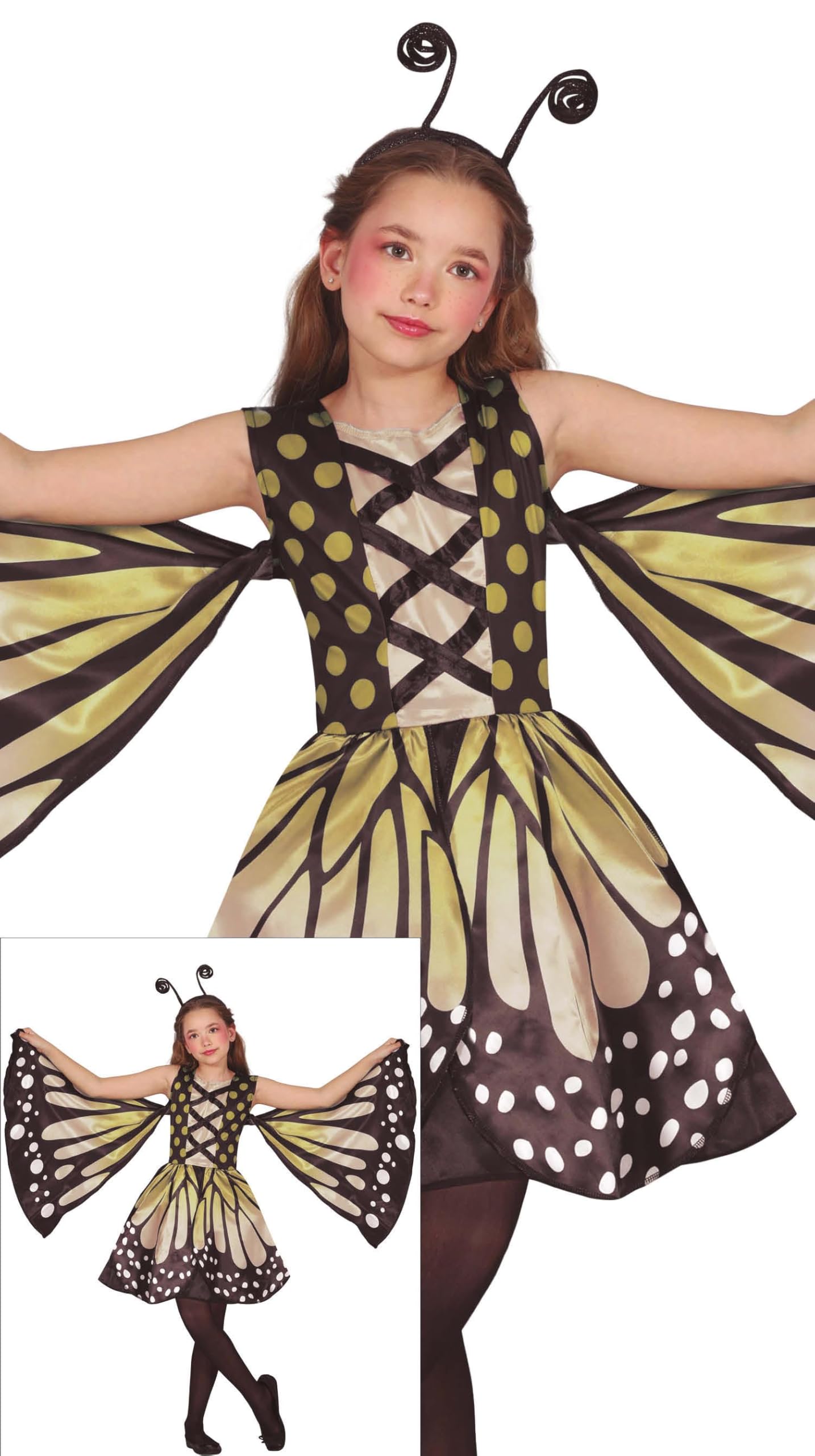 FIESTAS GUIRCA Marvelous Butterfly Girls Fancy Dress Costume - Yellow Monarch Butterfly Dress with Wings - Kids Fancy Dress Costumes Girls - Girls Age 3-4 Years