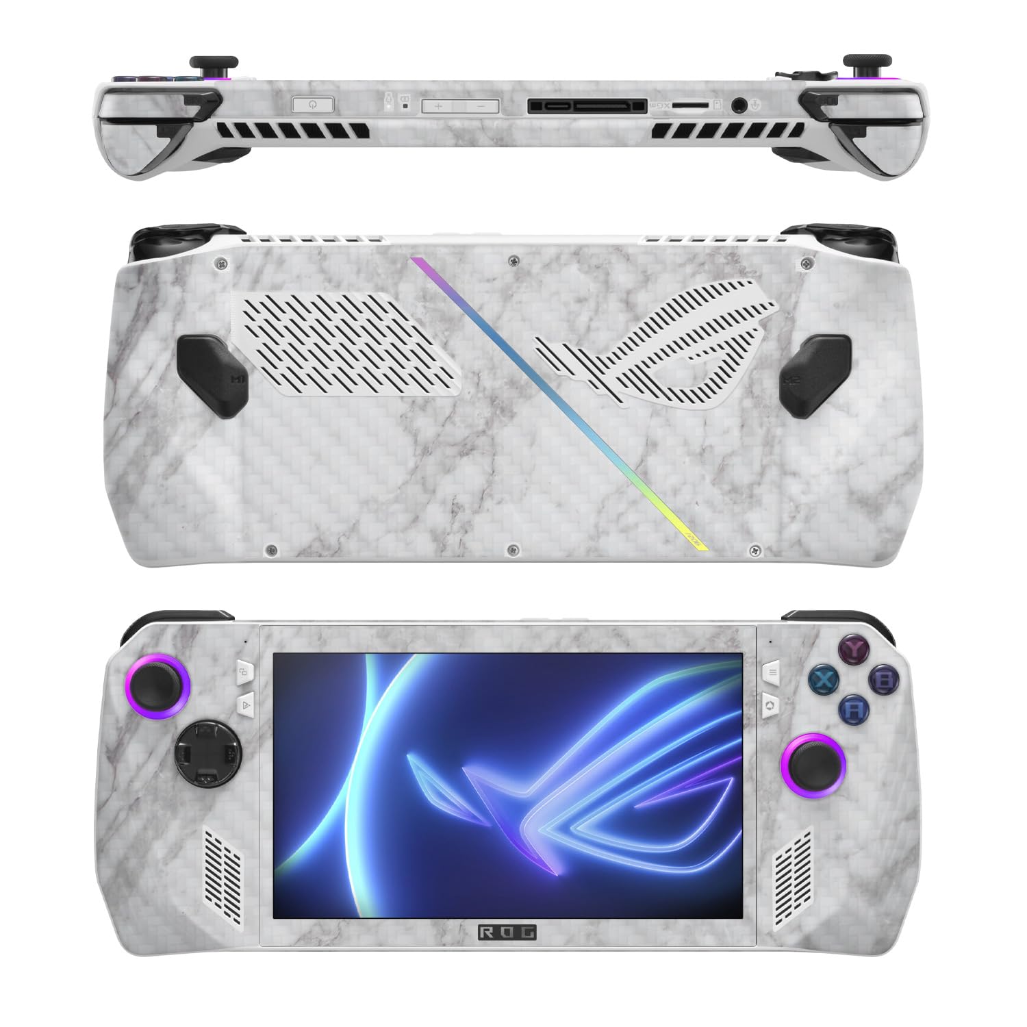 MightySkins Carbon Fiber Skin Compatible with Asus ROG Ally - Frost Marble | Protective, Durable Textured Carbon Fiber Finish | Easy to Apply