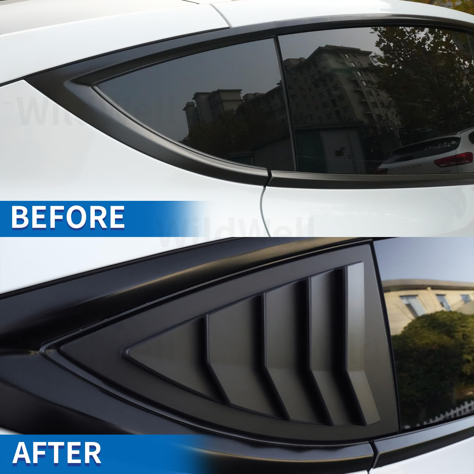 WildWell Rear Side Window Louvers for Tesla Model Y 2020-2024 Side Window Louver Air Vent Scoop Sunshade Louver Covers Matte Black
