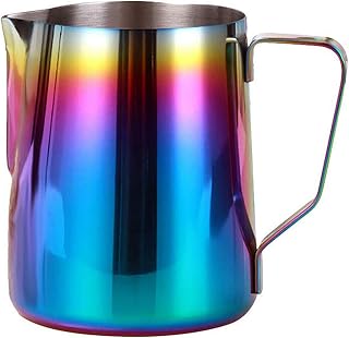 Jarra para Hacer Espuma de Leche Jarra para Café con Leche Tazas de Café de Color Arcoíris Espumador de Leche al Vapor de Acero Inoxidable para Expreso, 350/600/900ml,350ml