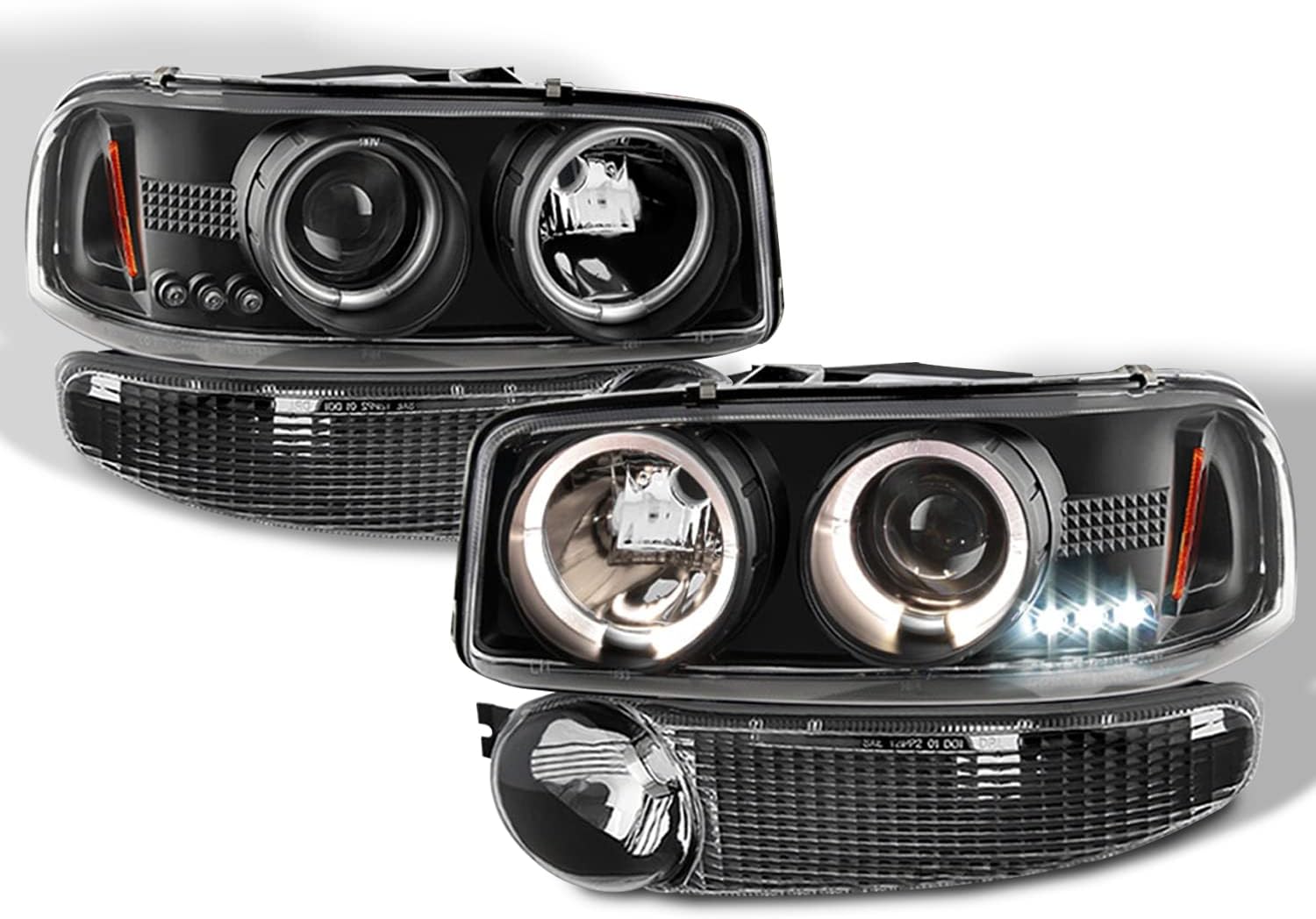AKKON - For GMC Sierra 1500 Yukon Denali Black Projector LED Headlights + Black Bumper Signal Lamps
