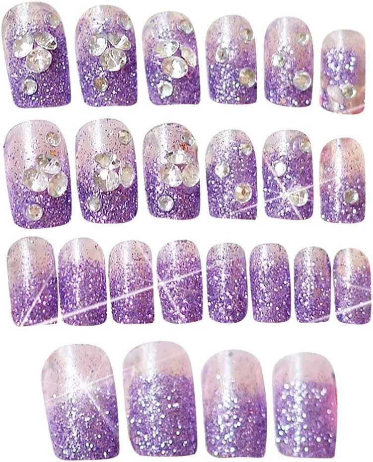 Kesyoo ネイルチップ ネイルステッカー ブライダル 花嫁ネイル ネイルつけ爪 キラキラ 超美品の 女性 24枚入り パープル ウェディング 日常 優雅 Kesyoo ネイルチップ ネイルステッカー ブライダル 花嫁ネイル ネイルつけ爪 キラキラ 超美品の 女性 24枚入り パープル ウェディング 日常 優雅