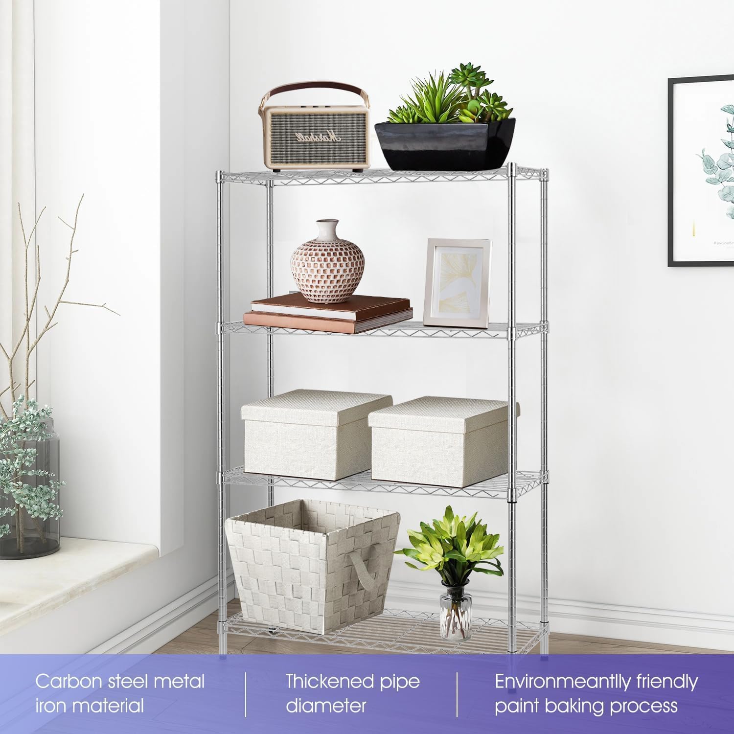 YRLLENSDAN Heavy Duty 4-Tier Wire Shelving Unit – NSF Certified Adjustable Metal Storage Rack for Kitchen, Garage, Pantry – 1000 lbs Capacity – 36" W x 14" D x 54" H