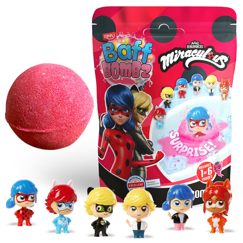 ZIMPLI - Grande Bomba da Bagno Miraculous a Sorpresa, 1 di 6 Giocattoli Miraculous da Collezionare, Uno per Baff Bomb, Regali Collezionabili per Bambini e Bambine