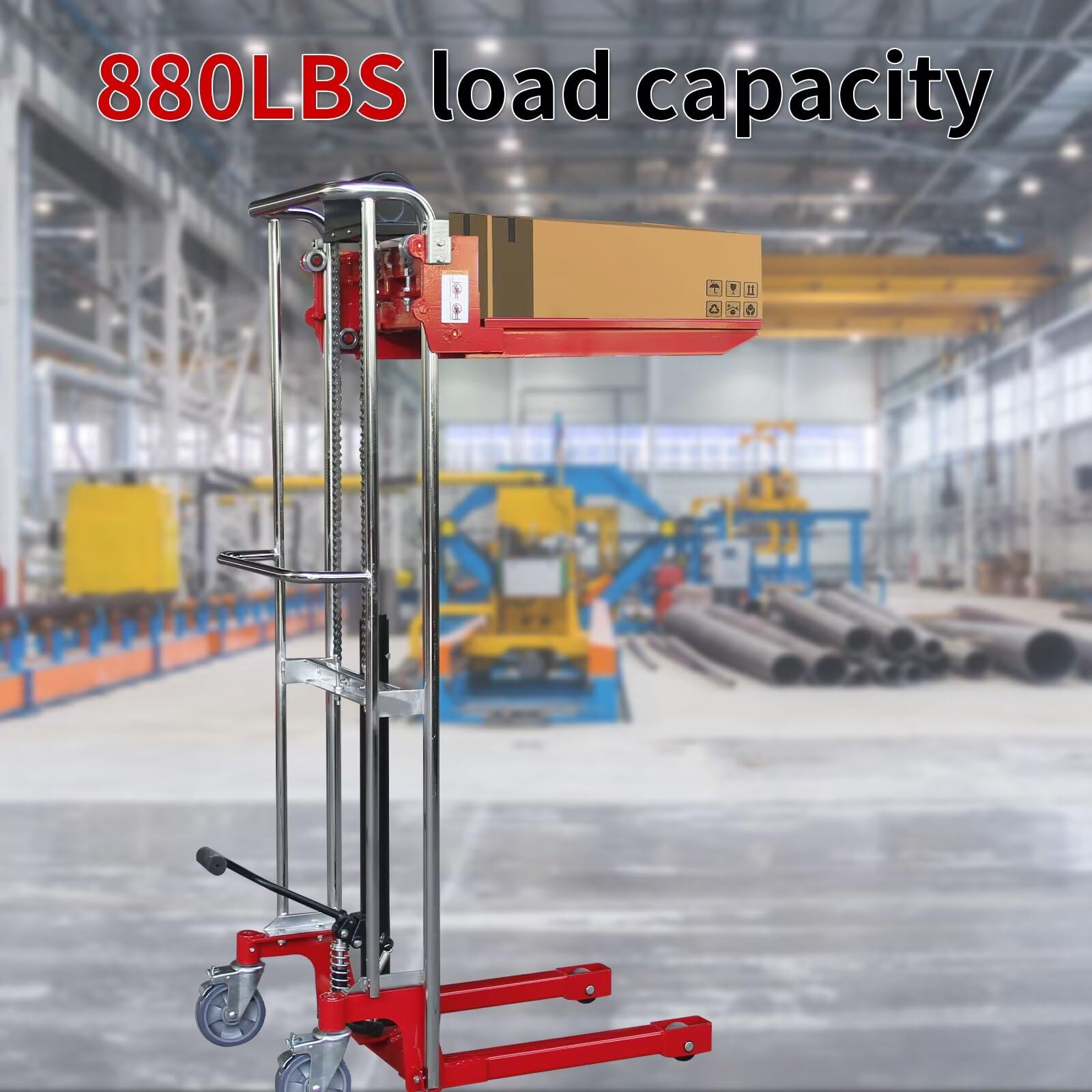 Ręczny hydrauliczny układacz palet, 880Lbs Pojemność, Podnośnik operowany pedałami, Wysokość podnoszenia 51,2 ", Zdejmowana płyta platformowa, Wózek stołowy z ciężkim materiałem