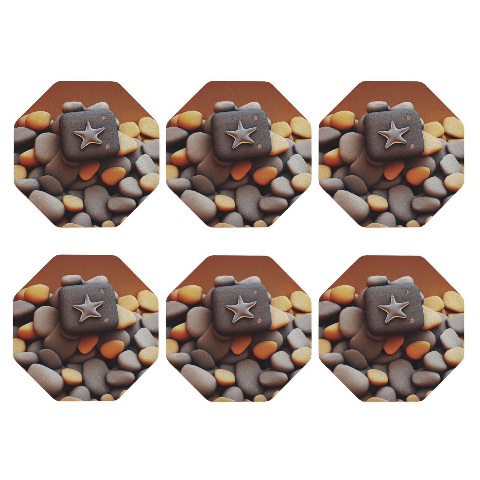 6pcs Leather Coasters for Drinks, Pebble Drink Coasters for Tabletop Protection, 4" Cup Coasters for Coffee Table Decor, Non-Slip Drinking Cup Mat for Hot Or Cold Drink