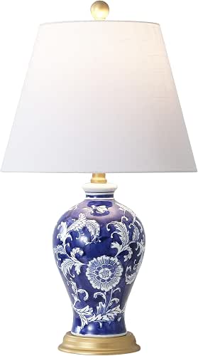 JONATHAN Y 24" Navy/White French Country Ceramic Floral Urn Table
