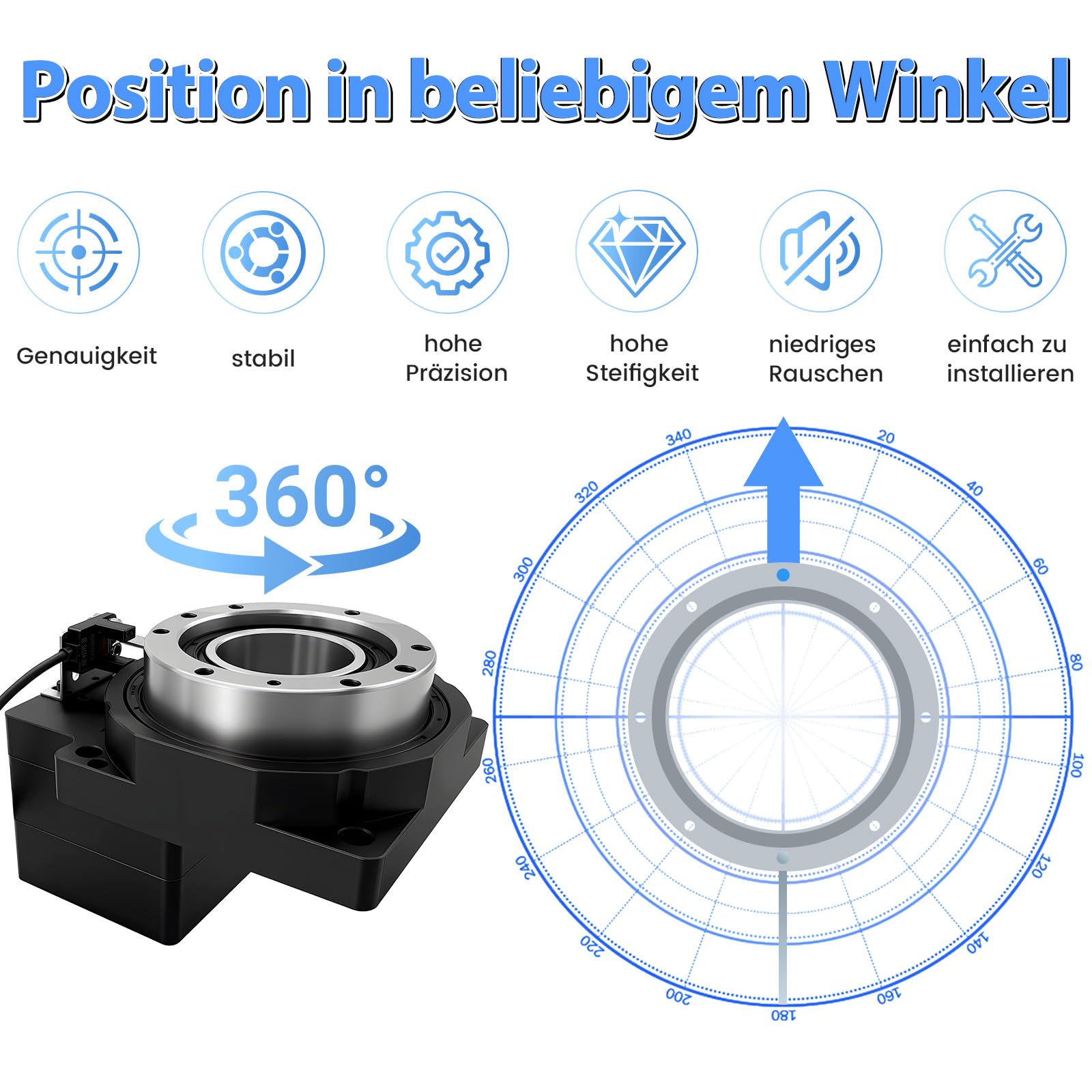 CNC Hohlwellen Drehtisch Untersetzung 10:1 360° Elektrischer Positioniertisch Ersatz für Direktantrieb Kurvenindexer Passend für NEMA 23 Schrittmotor &60mm Servomotor