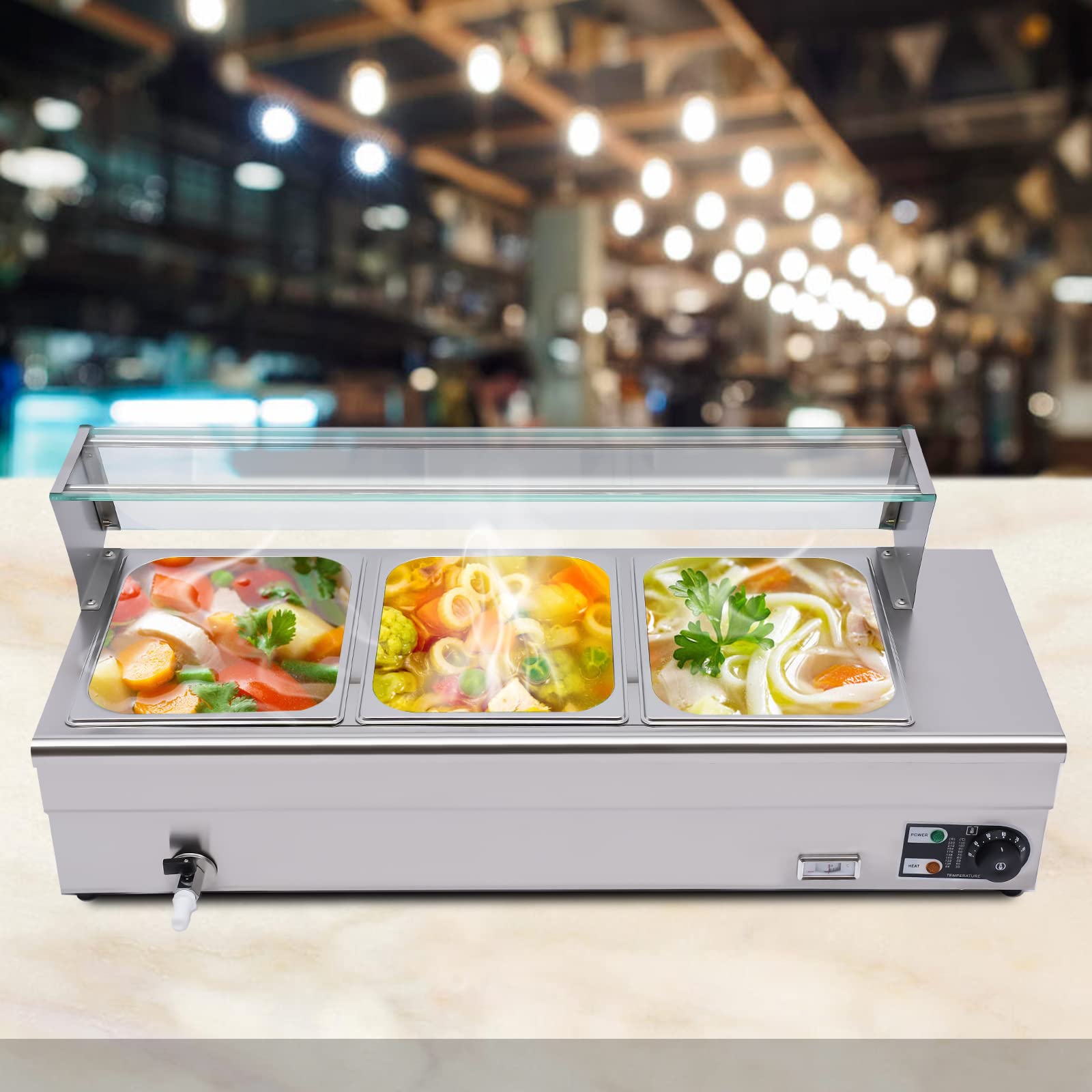 Chafing Dish, scaldavivande elettrico da ristorante, 1200 W, piano di lavoro elettrico per alimenti, 6,34 quart con targa in vetro temperato