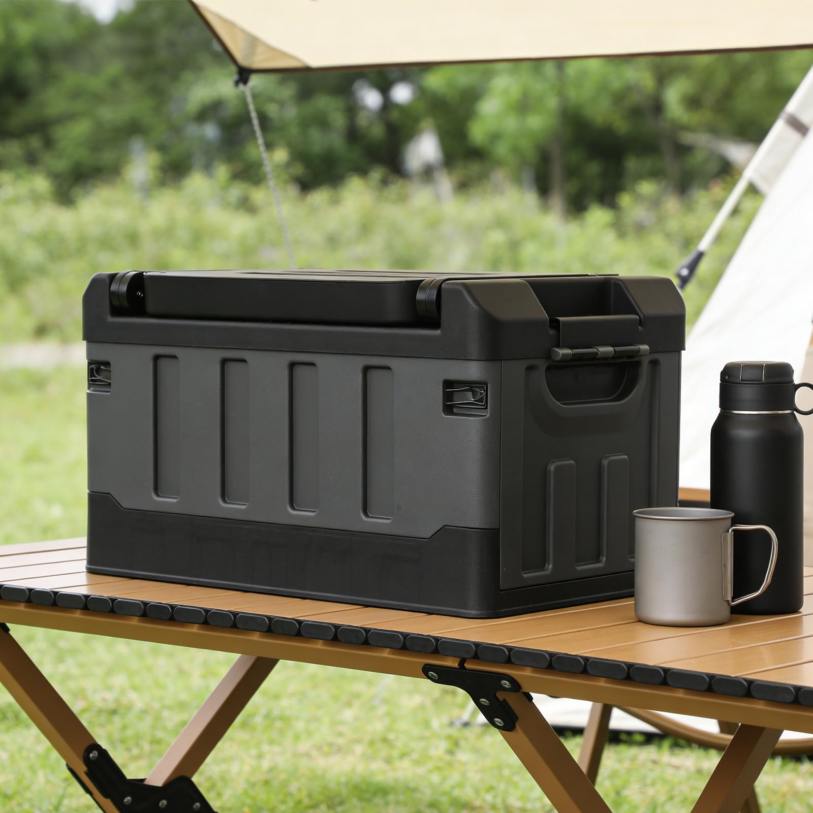Organizer per bagagliaio auto - Organizer pieghevole per bagagliaio con coperchio - Scatola portaoggetti per picnic, campeggio - Organizzazione per accessori auto, attrezzi, articoli vari