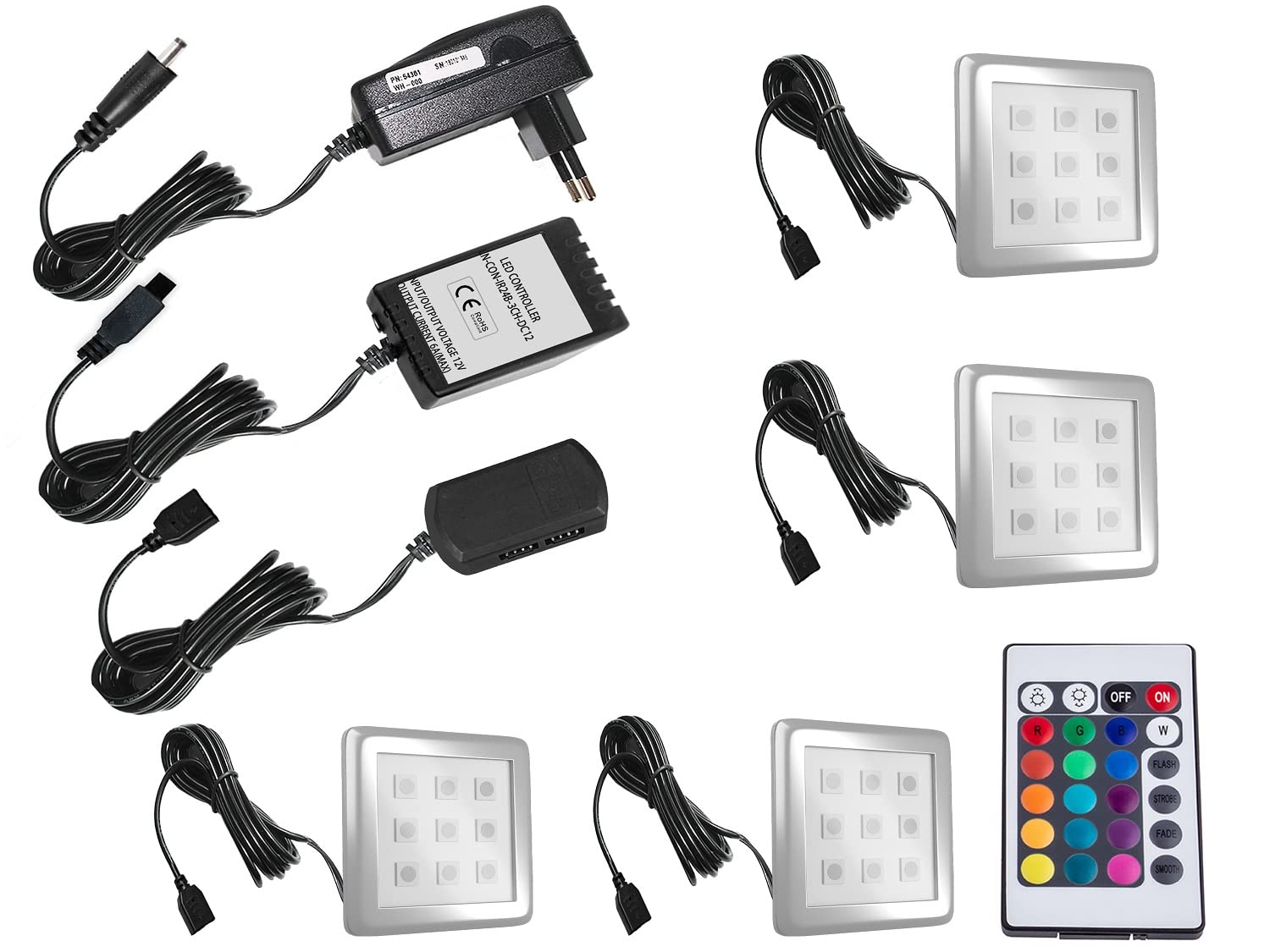 BELINI - Set completo da parete per soggiorno, moderna parete con illuminazione a LED, colore: Bianco/Nero