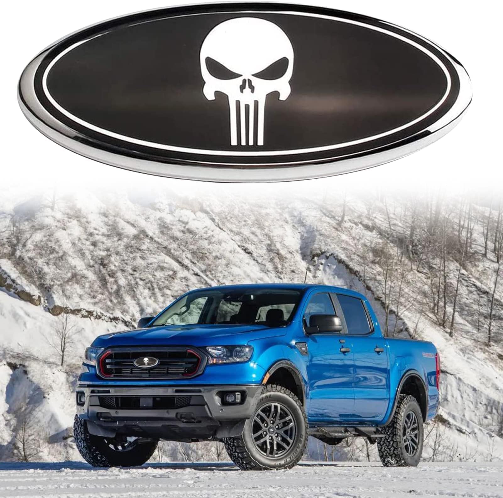 Front Grille Rear Tailgate Skull Emblem - 9" Oval Badge Name Plate Fit for 2004-2014 F150, 2005-2007 F250 F350, 11-16 Explorer, 11-14 Edge, 06-11 Range, 07-14 Expedition(Black)