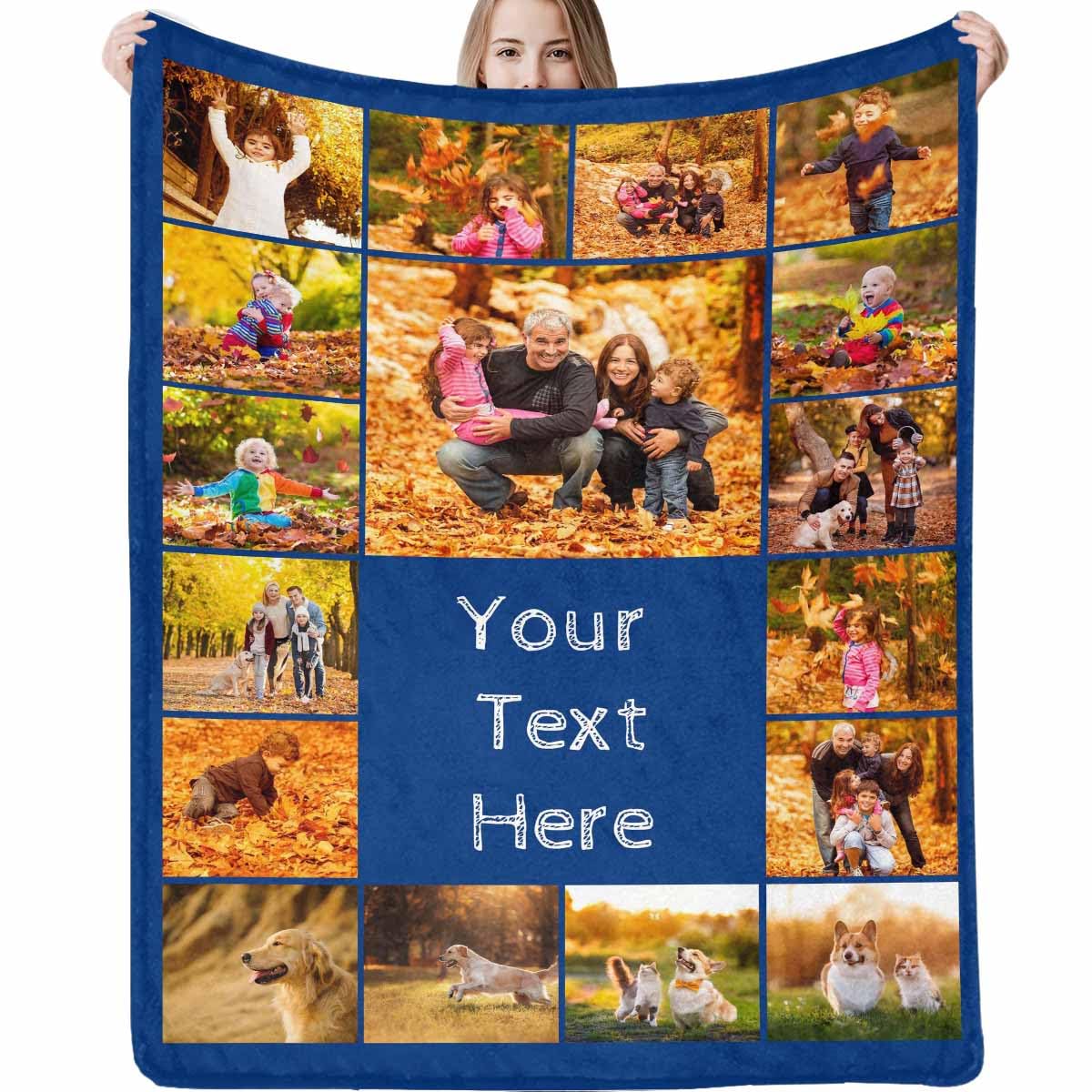 Custom Blanket Personalized Blanket with Photos Text 17 Photos Customized Picture Throw Blanket for Adult Kids Friends for Birthday Christmas