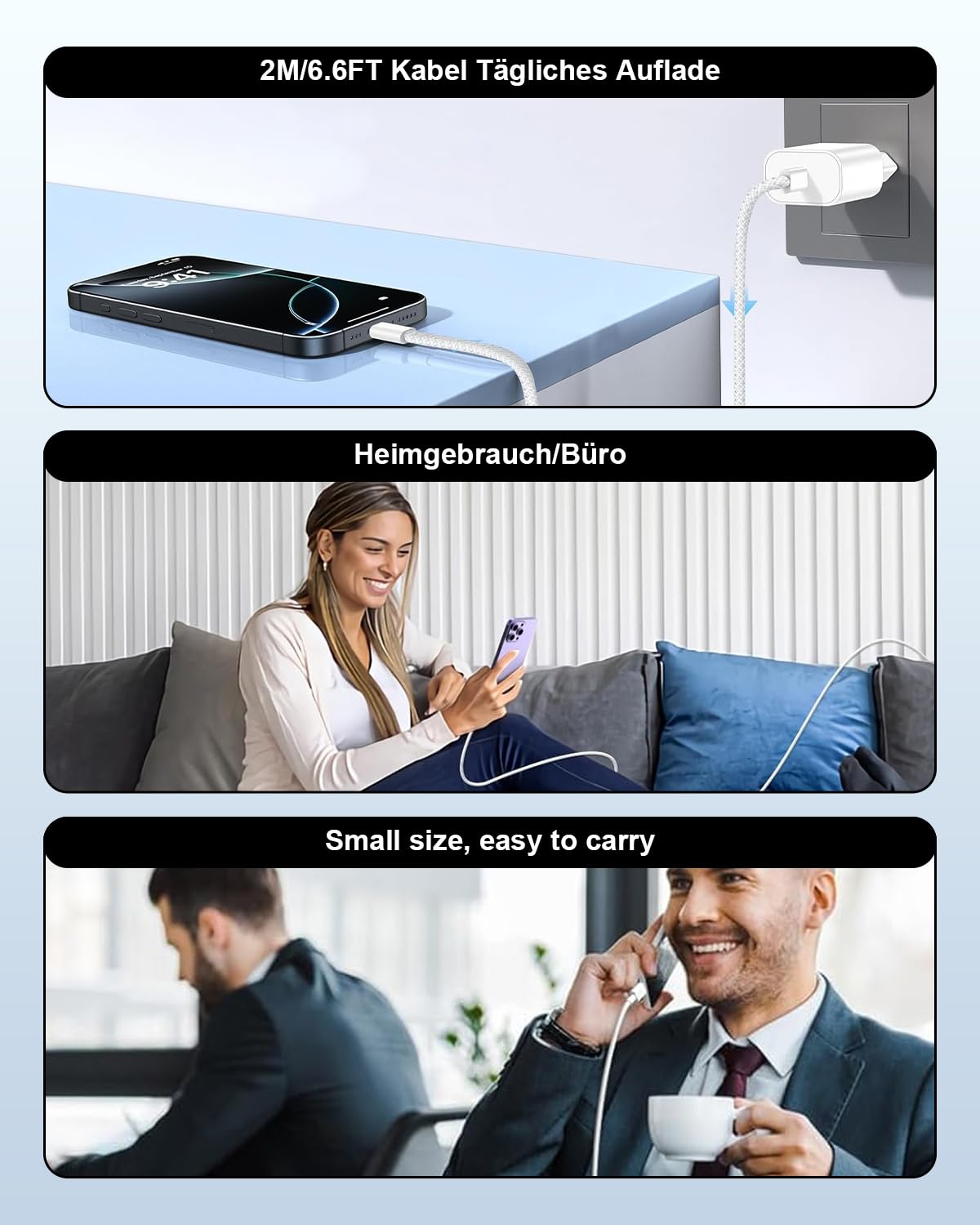Ładowarka USB C 20W do iPhone'a 17 Pro Max 17 Air/iPhone'a 16 16e 15 16 Pro Max Plus/iPada, Wtyczka USBC z Kablem USB C o Długości 2M Adapter do Szybkiego Łładowania zasilacz, Wtyczka ładująca UsB C