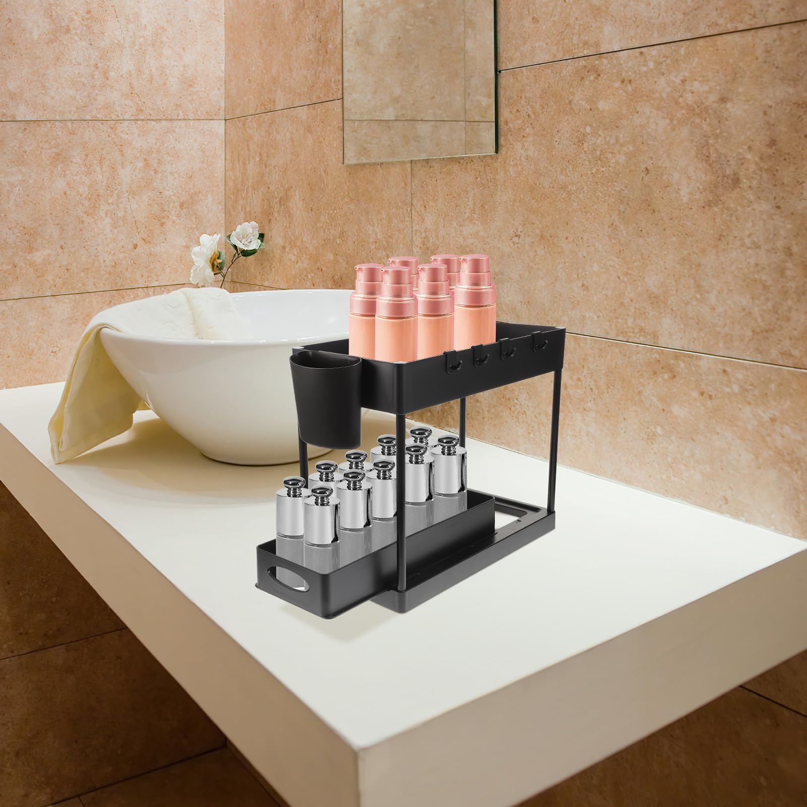 Organizador de Baño Debajo del Lavabo de 2 Capas Cajón Deslizante, Gran Capacidad, Material Abs Resistente y Diseño para Cocina