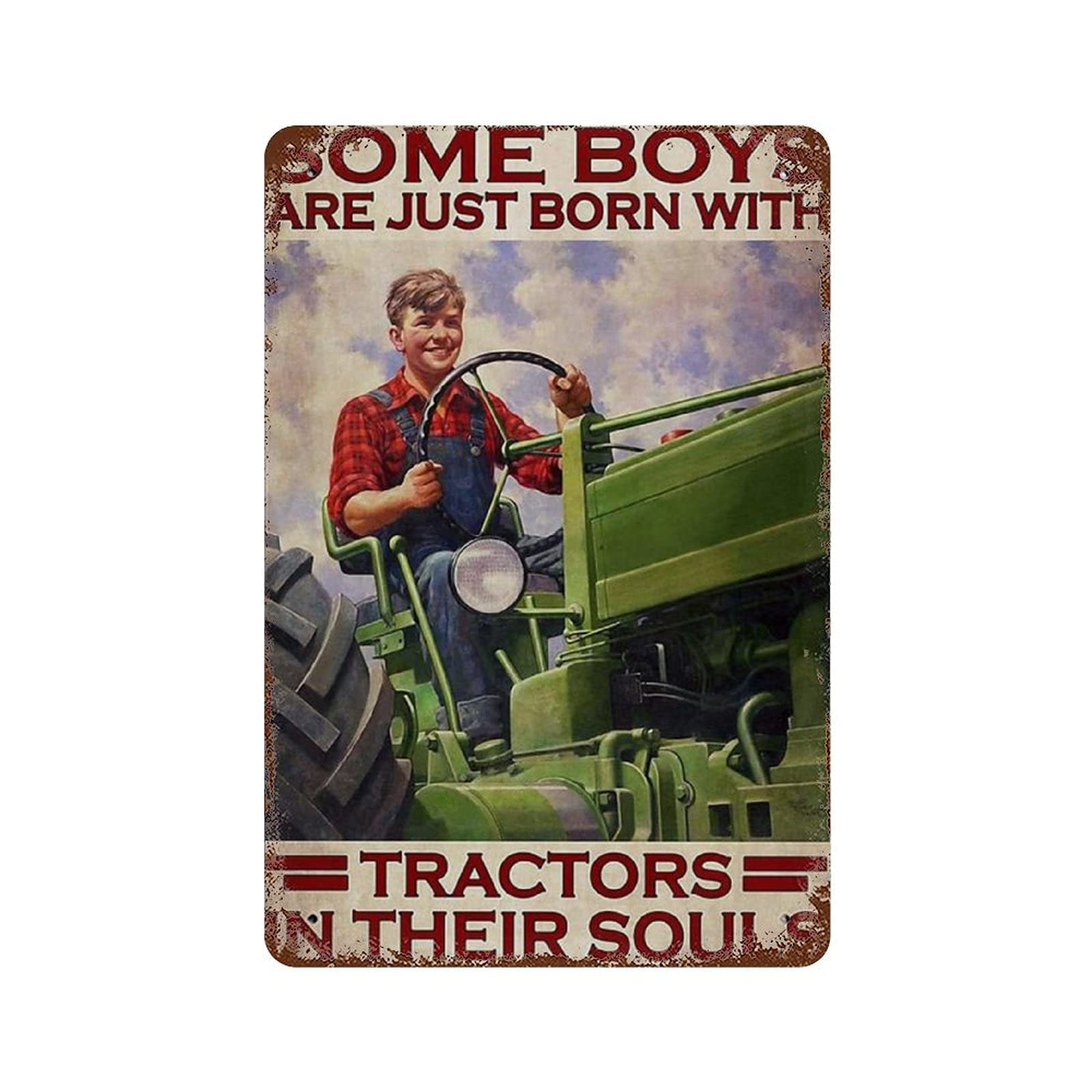 DAIERCY Some Boys Are Just Born With Tractors In Their Soul Retro Metal Tin Sign Retro Wall Decor Vintage Kitchen Baking Tin Sign for Home Wall Decor Gifts 20x30cm