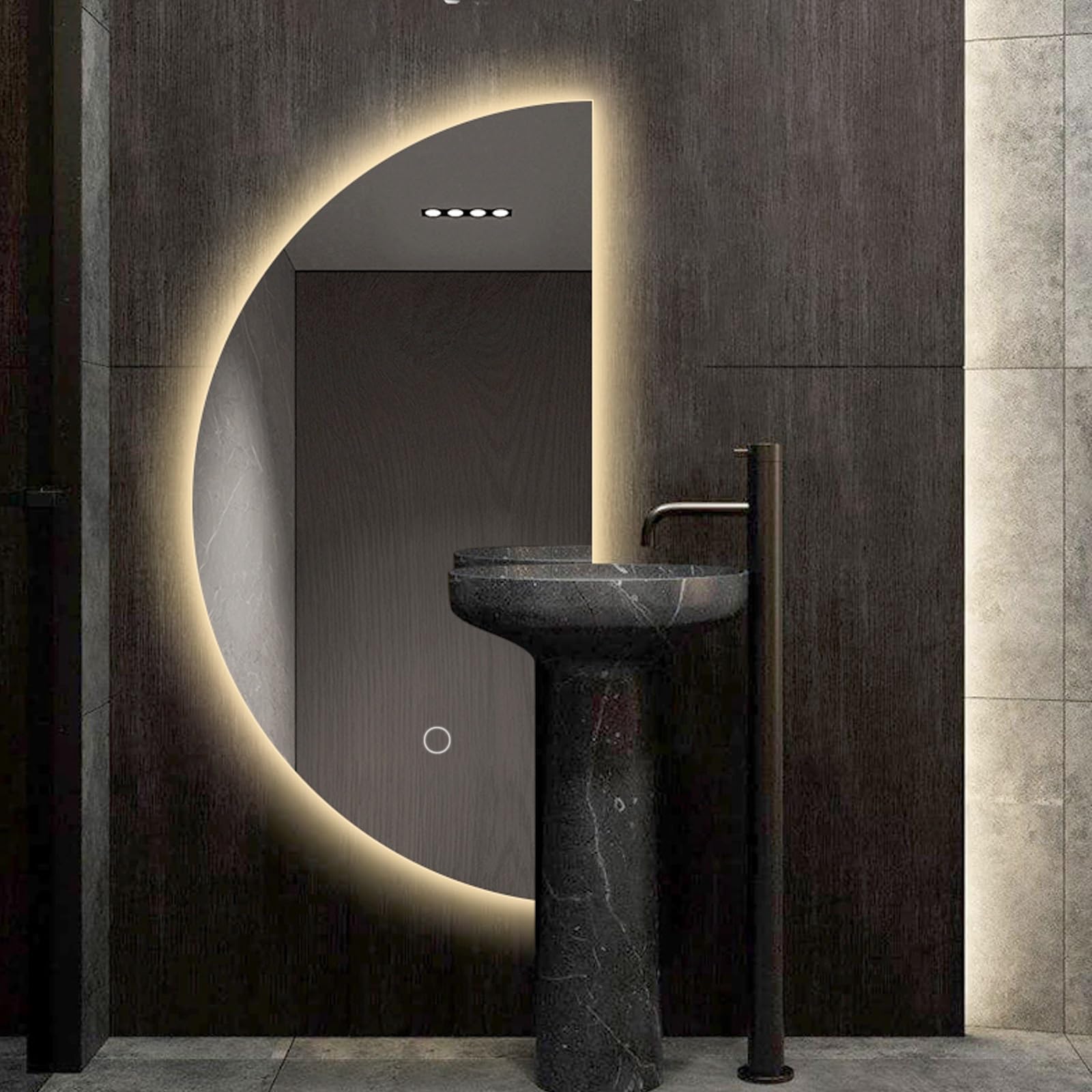 Ściemnialne lustro łazienkowe LED ze sterowaniem dotykowym - Asymmetl Semi-Cular lusterko do makijażu 40 x 80 cm do domu, sypialni, hotelu - nowoczesne oświetlenie Solut