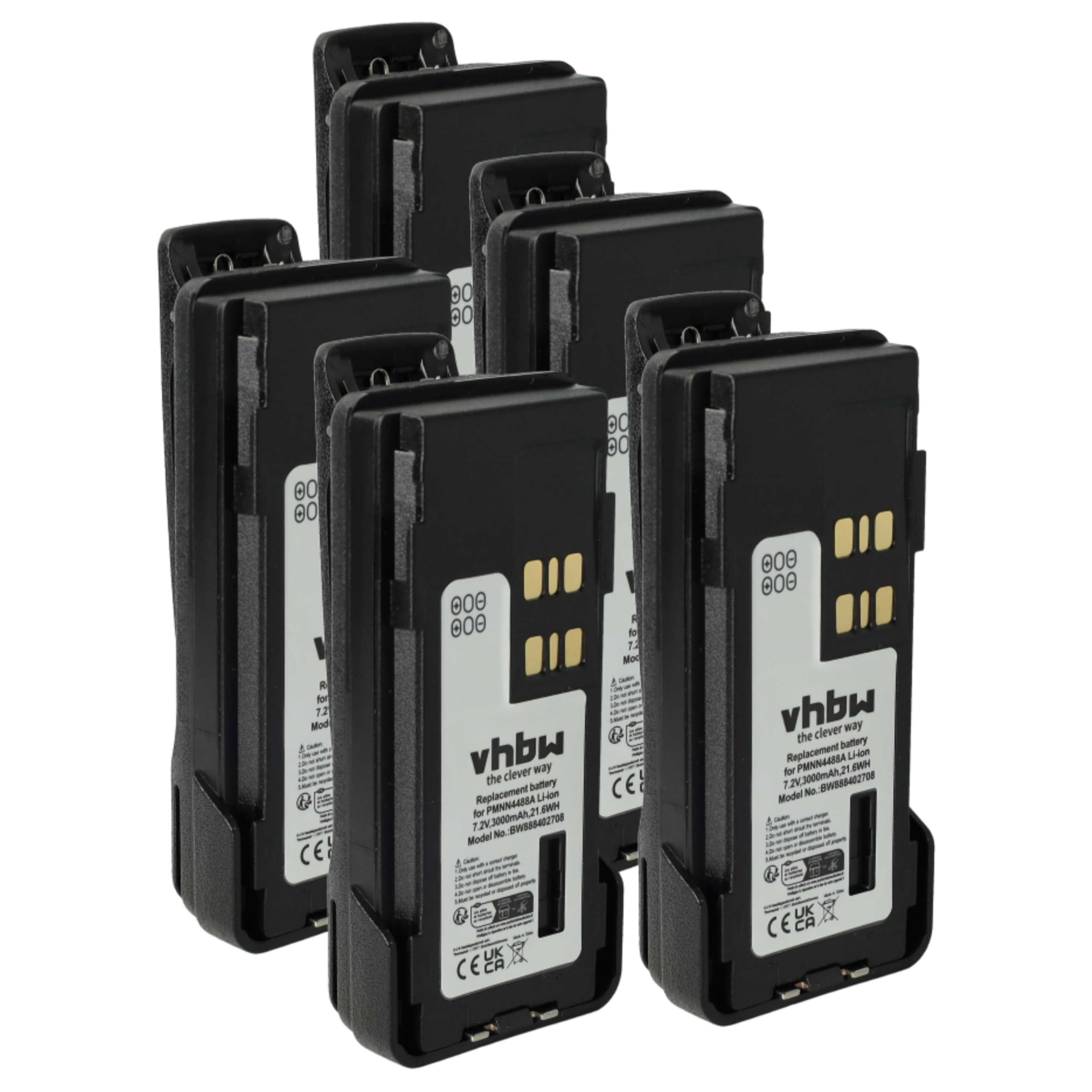vhbw 5x batteria compatibile con Motorola DP4400, DP4400E, DP4401e, DP4401, DP4600 radio (3000mAh, 7,2V, Li-Ion) + clip