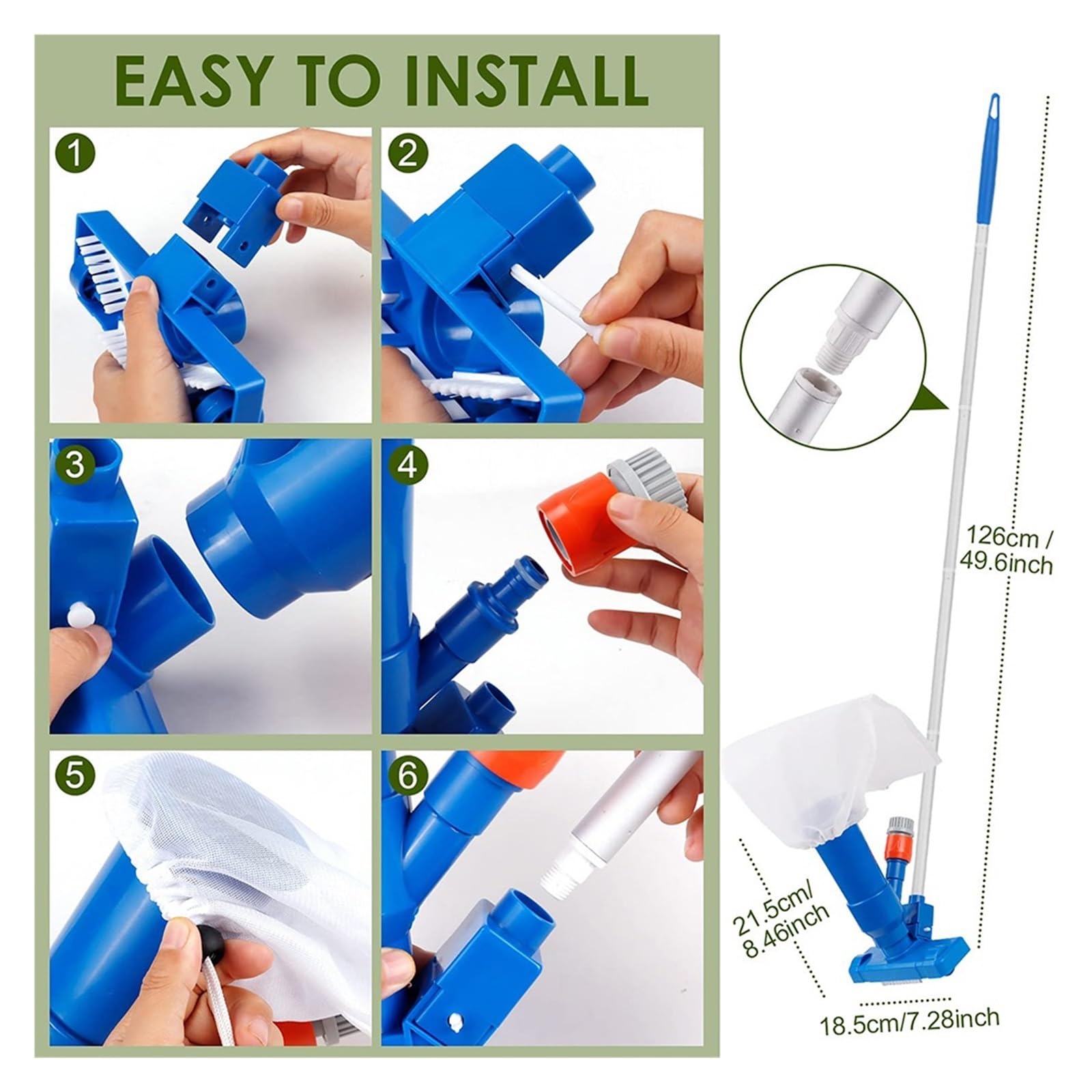 Limpiafondos automáticos para piscinas Kit de limpieza al vacío for piscina, red de fondo limpio for filtro de piscina, juego de aspiradora for piscina, Skimmer de limpieza, herramienta de limpieza de