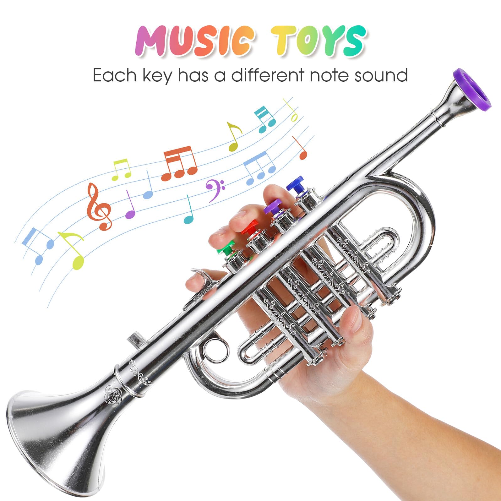 Tromba di Plastica per Piccoli Giocattolo Musicale Educativo Portatile Strumento a Fiato Sicuro e Leggero per Sviluppo Capacità Musicali e Gioco Educativo