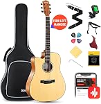 Donner 40 Inch Débutant Acoustic Guitar Cutaway Acustica Guitarra Bundle Kit avec prises en ligne gratuite Sac de leçon Tuner Capo Strap Mini Jumbo pour adulte Voyage Adolescent main droite noir brun DAJ-110CD