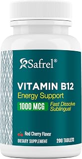 Safrel Vitamin B12 1000 mcg, 200 Fast Dissolve Tablets, Easy to Take Sublingual B12 Cherry Flavor, 200 Day Supply