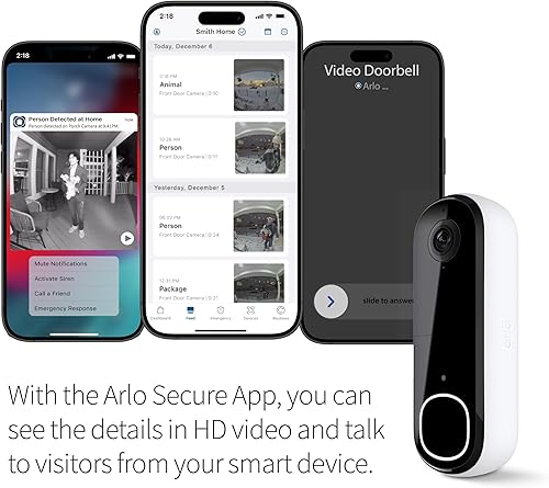 Miniatura 3 de Arlo Timbre de video HD  2 generación  Opción inalámbricacon cable, audio de 2 vías, visión nocturna, vista de video de pies a cabeza, sirena