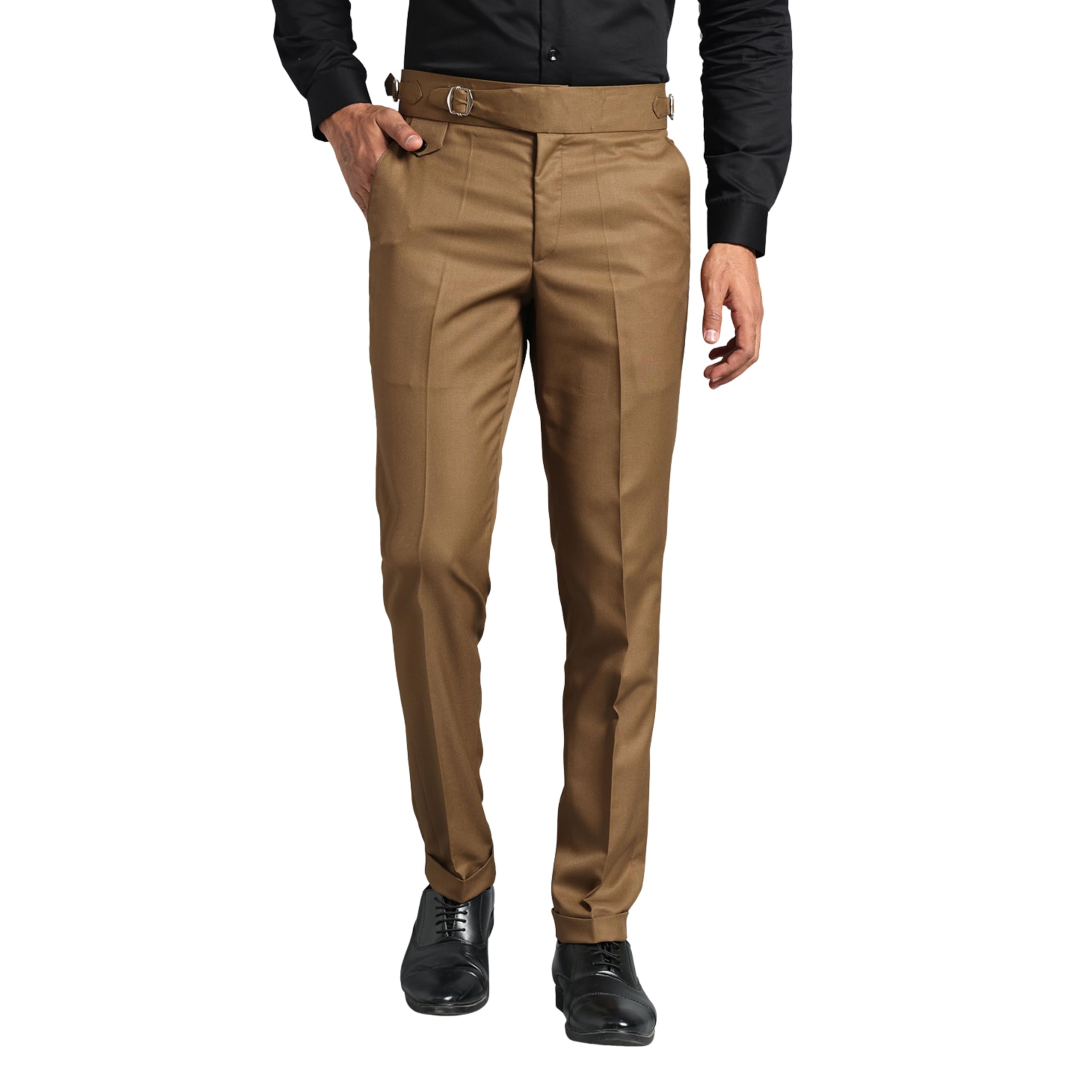 Men's Formal Trousers Front Pleated Single Buckle Gurkha Zion Pant Slim Fit | Stylish Formal Pant