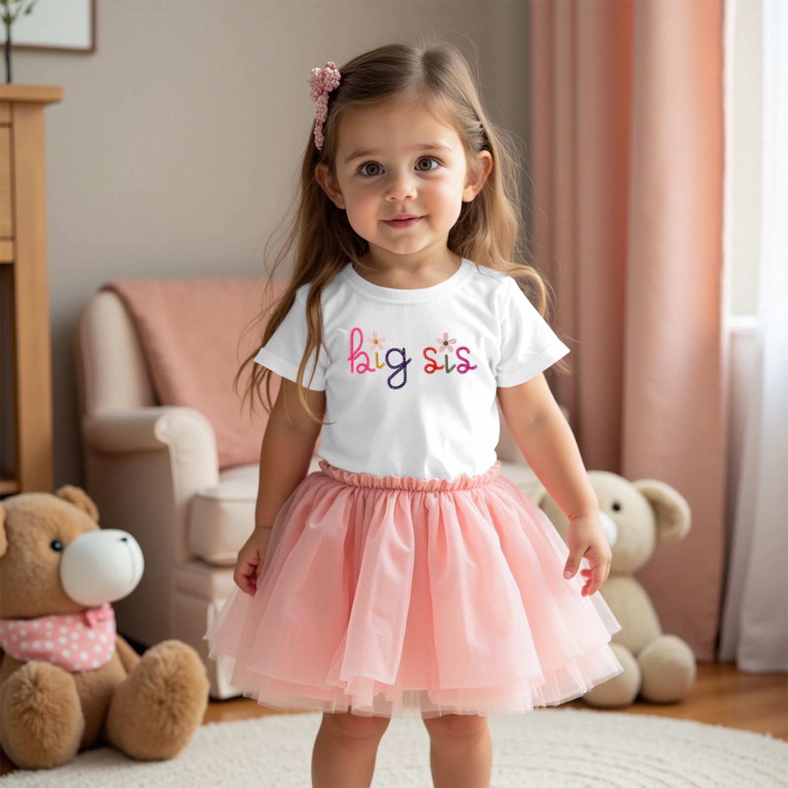 Big Sister Shirt Baby Anuncio para Niñas Camiseta con Bordado Big Sis Niño Promocionado A Gran Hermana Camiseta Linda Bordada Algodón Top Verano Camisas de Manga Corta