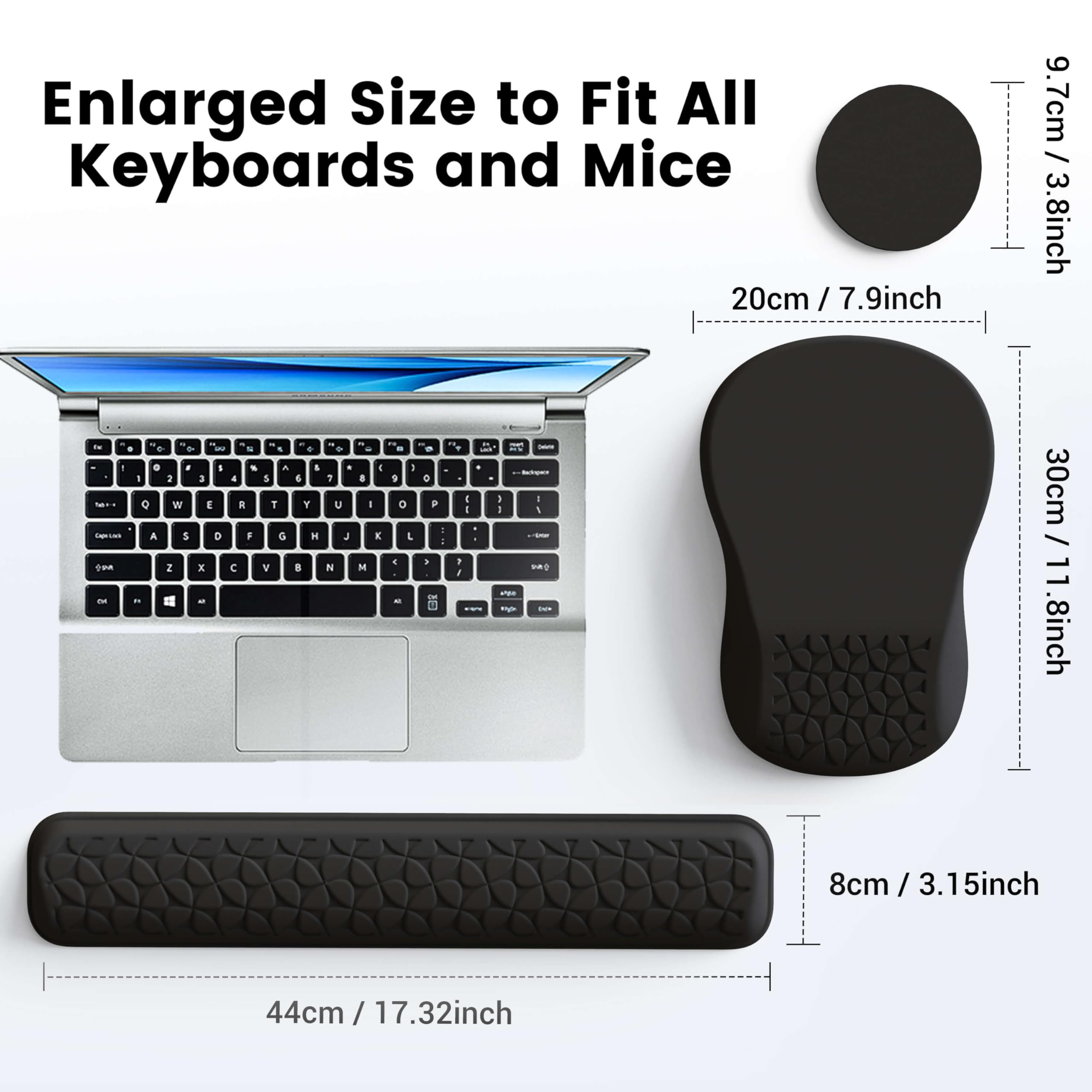 Mekass Set 3 in 1 con tappetino per mouse ergonomico e poggiapolsi per tastiera, in memory foam super morbido, supporto per il polso per tastiera del computer, braccioli antiscivolo per digitare