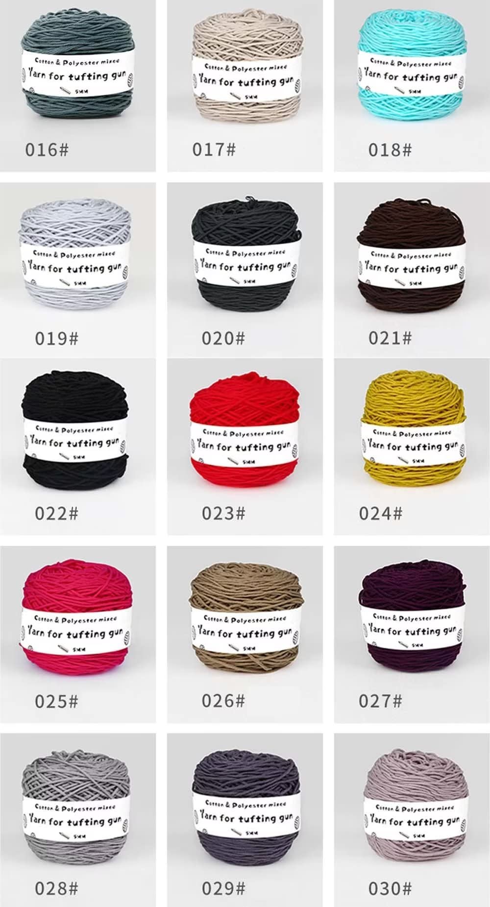Farbiges Strickgarn, Tufting- und Häkelgarn for Pistolen, 6er-Pack, Baumwoll-Polyester-Mischgewebe, 5 mm, 8 Stränge, mehrfarbig, Größe M(A-6 Rolls)