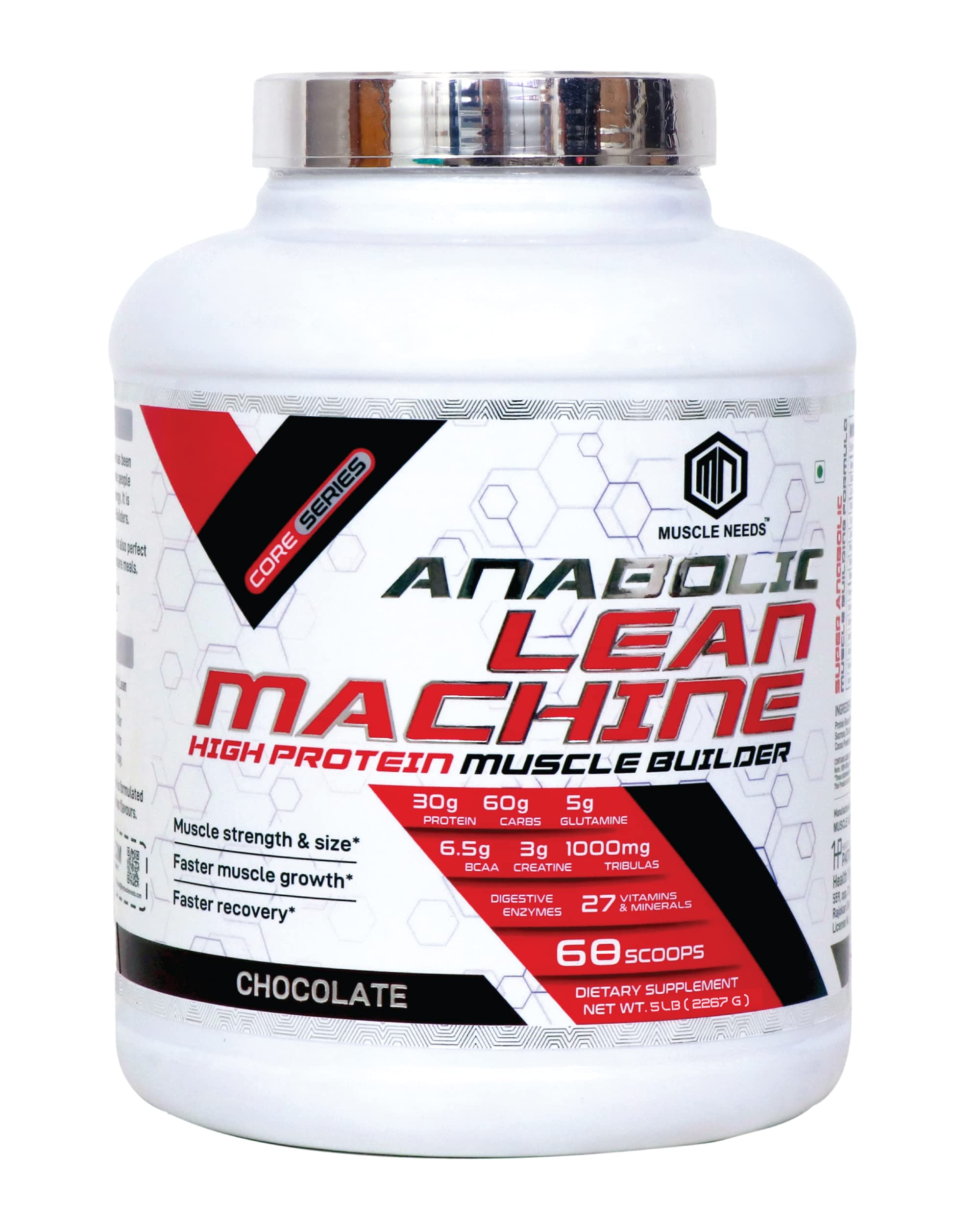 MUSCLE NEEDS Anabolic Lean Machine Mass Gainer||Chocolate Flavour||Healthy Body Gains||Reduces Muscle Breakdown||Boosts Metabolism||5 lbs