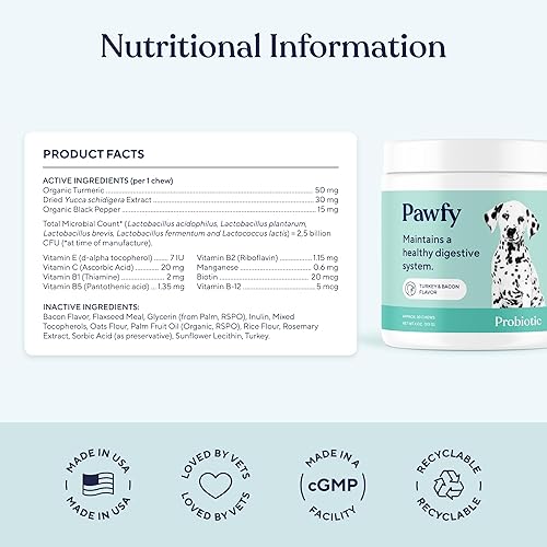 Miniatura 4 de Pawfy Probióticos para perros  Apoya la salud digestiva, la diarrea para perros pequeños y grandes  Mejora la salud intestinal  Suplementos