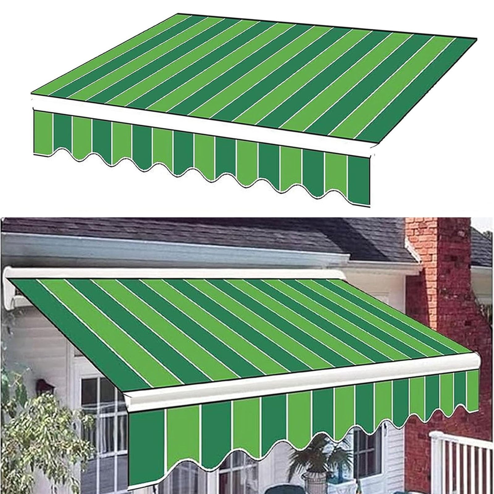 2m 2.5m 3m 3.6m 4m 5m Garden Awning Replacement Fabric Top Cover Front Valance,Awning Fabric Replacement Window Awning Cover(Green 4,13x10ft/400x300cm)