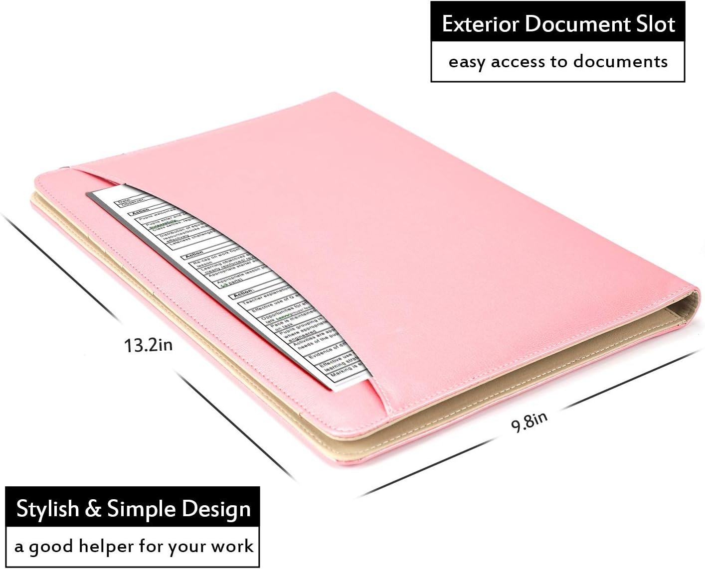 AHGXG Padfolio/Resume Portfolio Folder - Interview/Letter Document Organizer & Business Card Holder - with Letter-Sized Writing Pad Professional Gift for Business, Interview, Resume - Pink