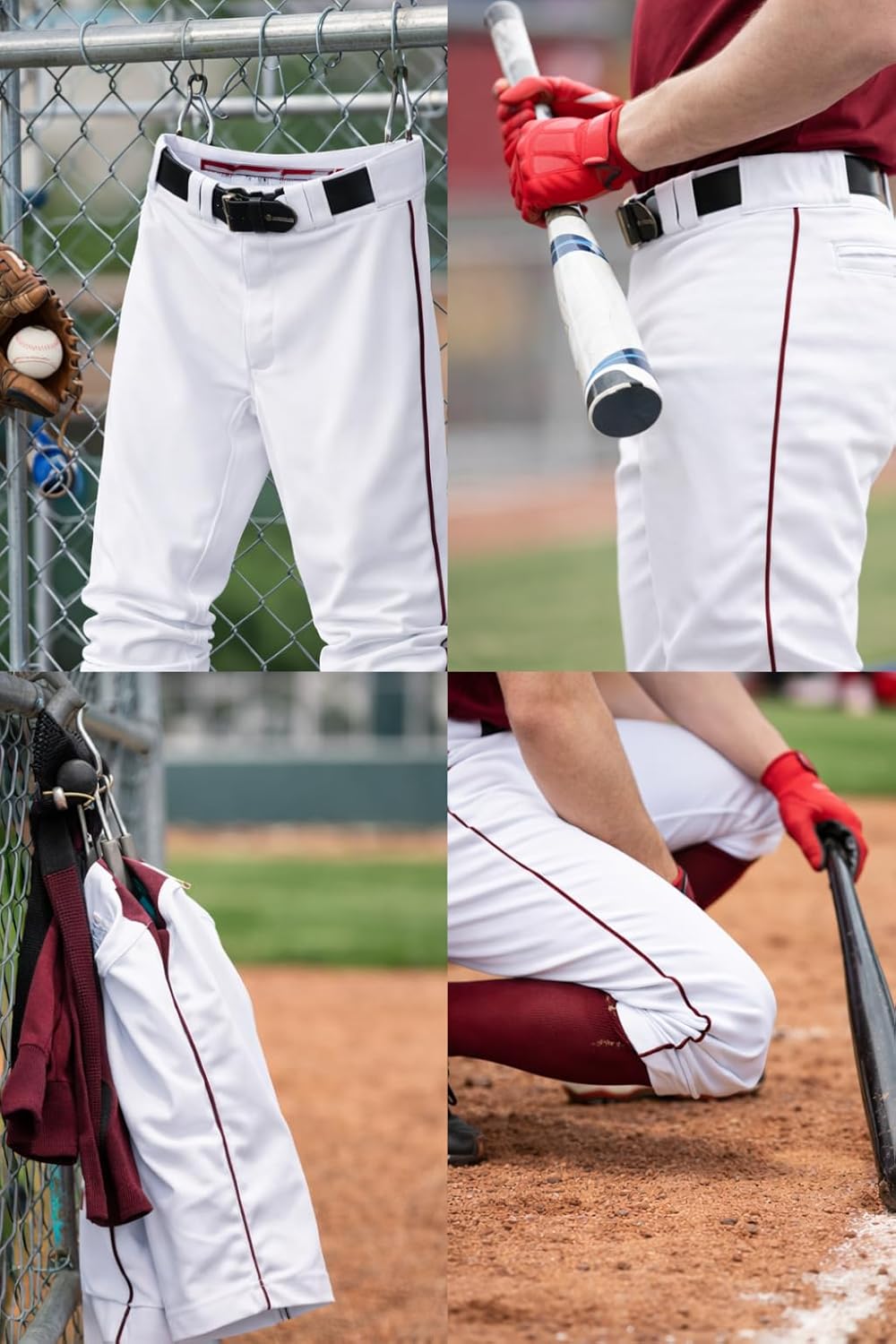 Easton MAKO2 Adult Baseball Knicker Pants – White & Piped – Pro Fit, Reinforced Knees, Moisture Wicking, Durable Game Pants