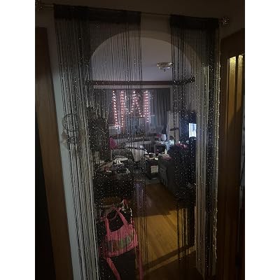 Deago Door String Curtain Flat Silver Ribbon Thread Fringe Window Panel Room Divider Strip Tassel for Wedding Cafe Home Décor (39x78